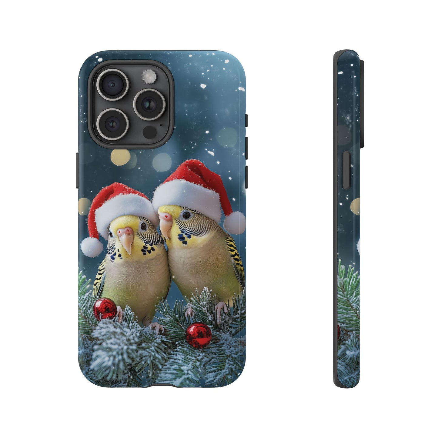 Christmas Budgies Phone Case, Santa Hat Budgerigar Mobile Case, iPhone 16 Pro Max Tough Case, Parakeet Samsung Galaxy, Pixel, iPhone MagSafe