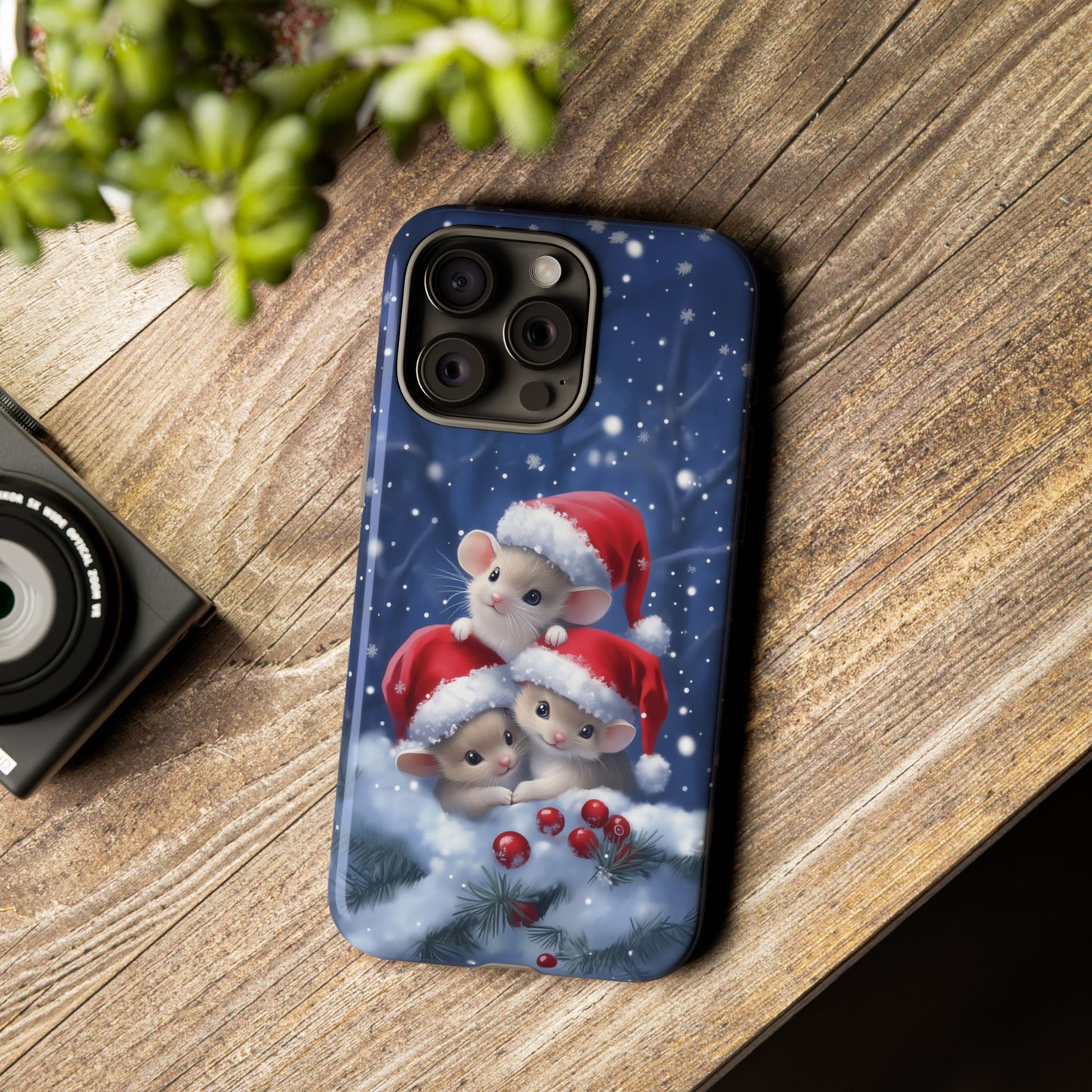 Santa Mice iPhone Case, Christmas Mouse Mobile Case, Snow Mice iPhone 16 Pro Max Tough Case, Samsung Galaxy, Pixel, iPhone 15 MagSafe