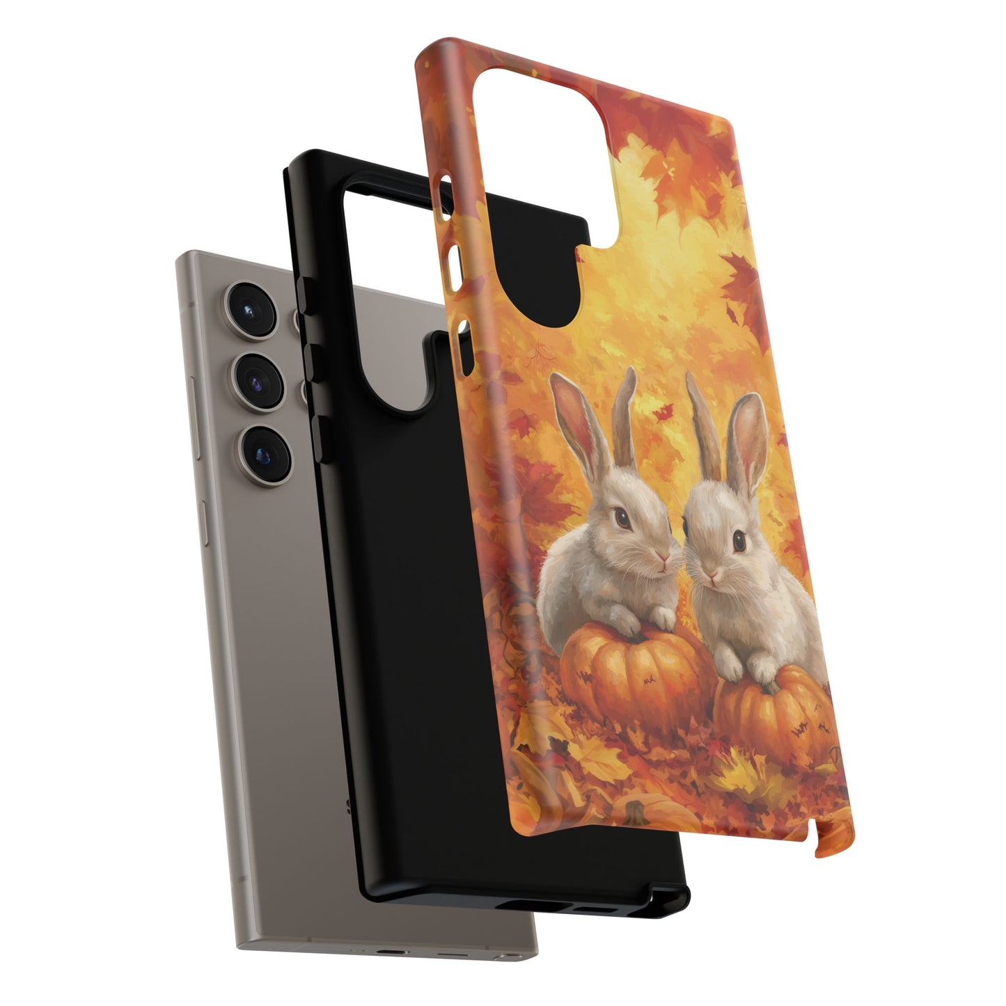 Autumn Rabbits Halloween Case, Tough Case for iPhone, Samsung, Pixel, Fall Leaves Though Case, Phone Case, Stylish Case, Dual Layer Case