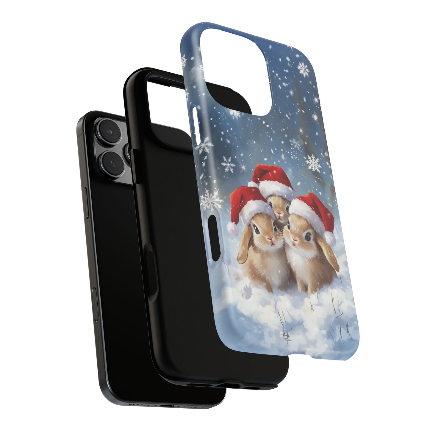 Santa Rabbits iPhone Case, Christmas Bunny Mobile Case, Snow Bunnies iPhone 16 Pro Max Tough Case, Samsung Galaxy, Pixel, iPhone 15 MagSafe