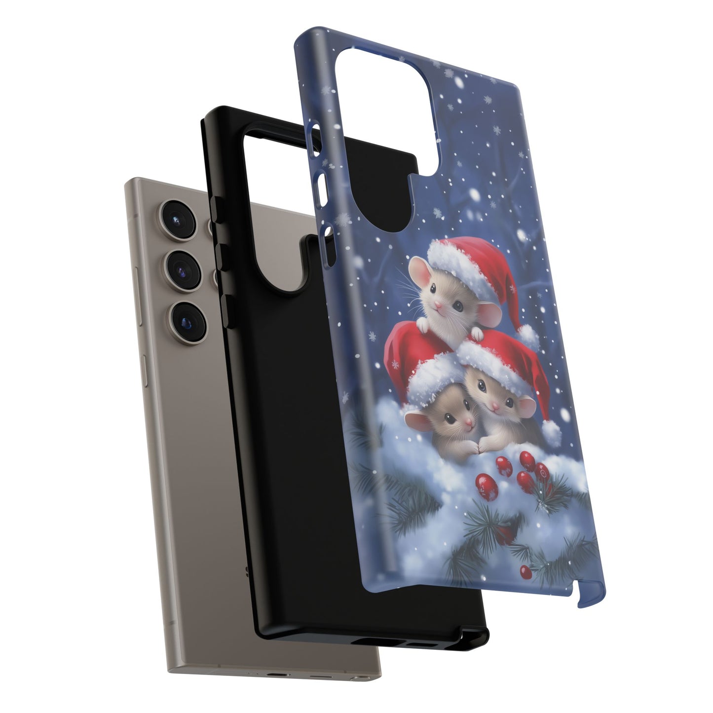 Santa Mice iPhone Case, Christmas Mouse Mobile Case, Snow Mice iPhone 16 Pro Max Tough Case, Samsung Galaxy, Pixel, iPhone 15 MagSafe