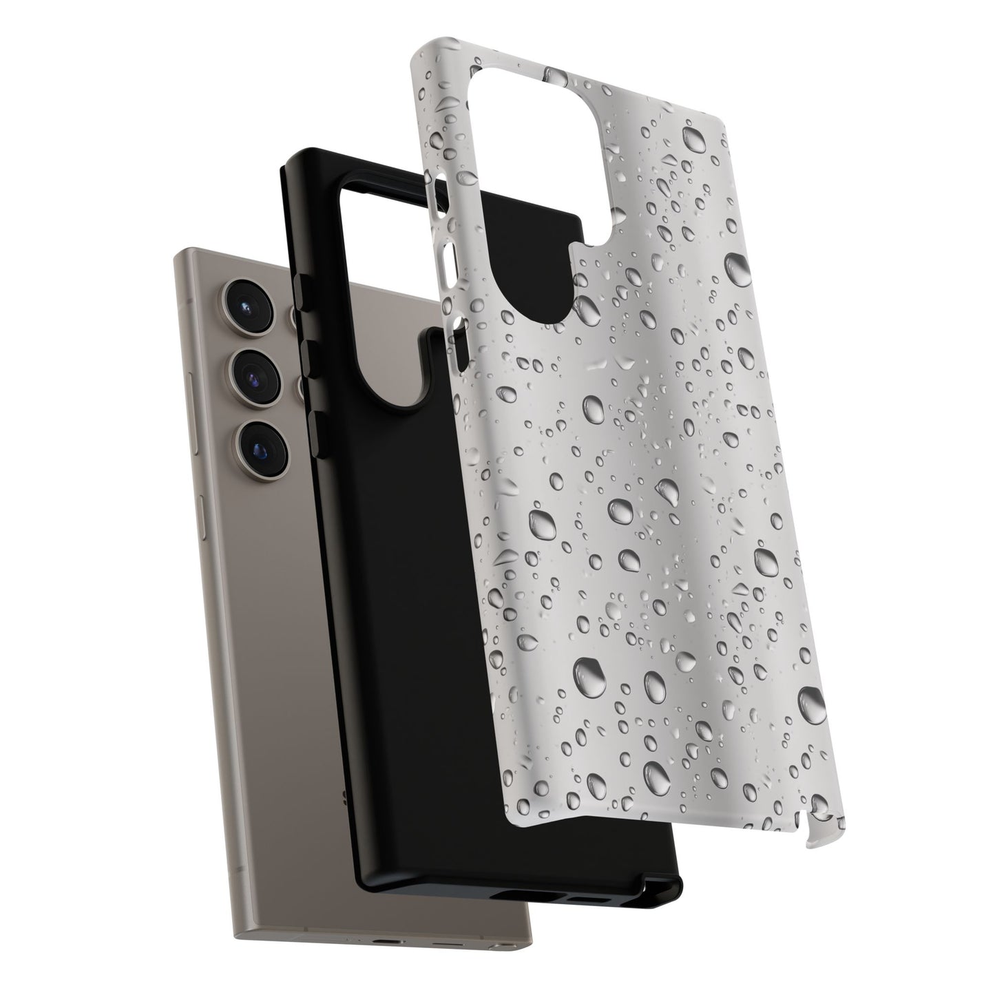 Raindrops Metallic Phone Case, Silver Rain Mobile Case, Beautiful iPhone 16 Pro Max Tough Case, Samsung Galaxy, Pixel, iPhone 15 MagSafe