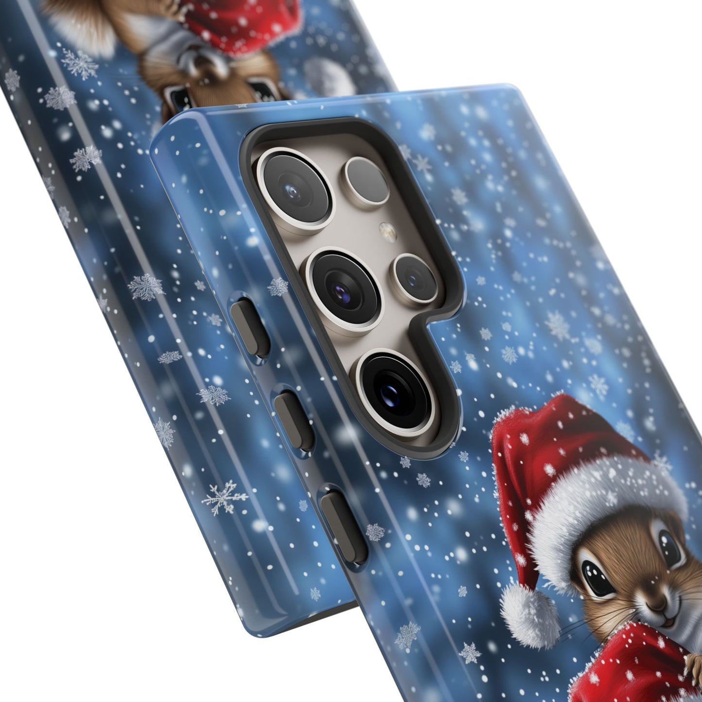 Santa Squirrels Phone Case, Christmas Chipmunk Mobile Case, Snowing iPhone 16 Pro Max Tough Case, Samsung Galaxy, Pixel, iPhone 15 MagSafe