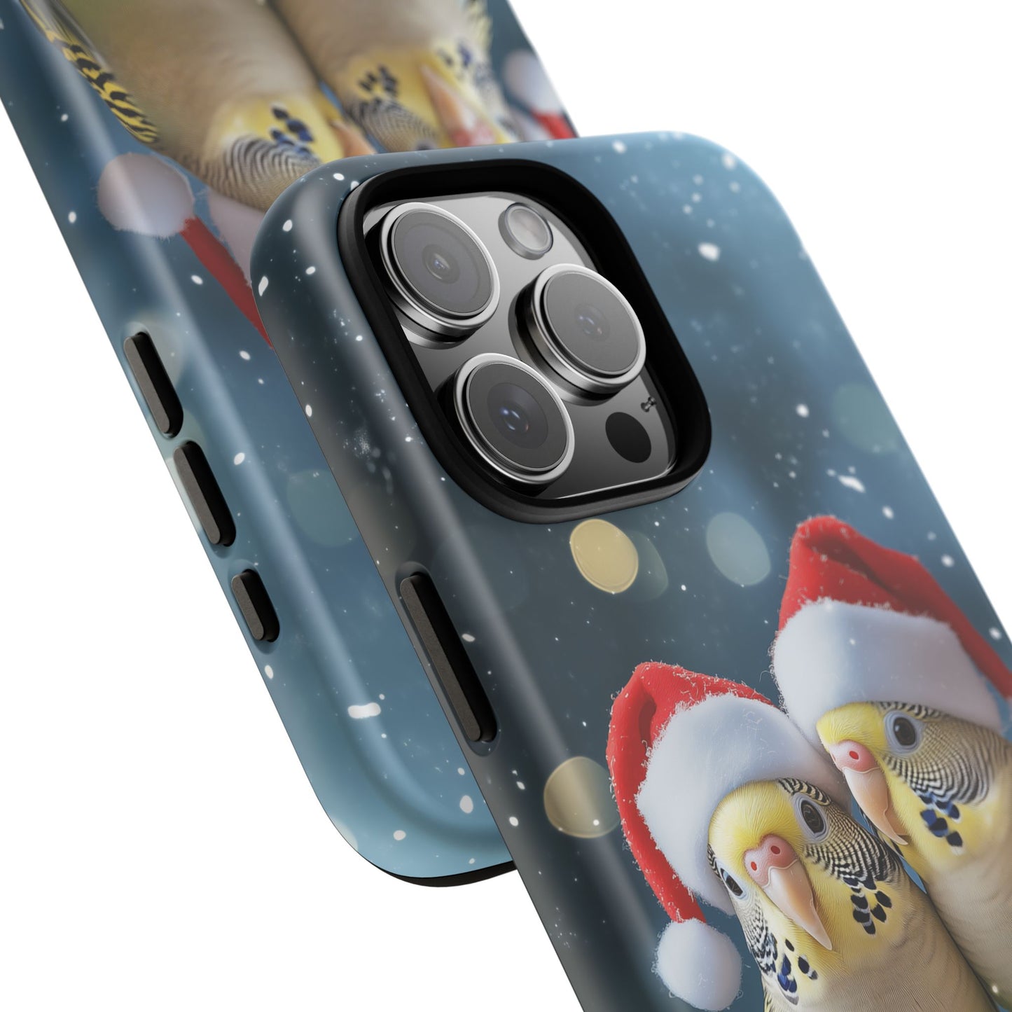 Christmas Budgies Phone Case, Santa Hat Budgerigar Mobile Case, iPhone 16 Pro Max Tough Case, Parakeet Samsung Galaxy, Pixel, iPhone MagSafe