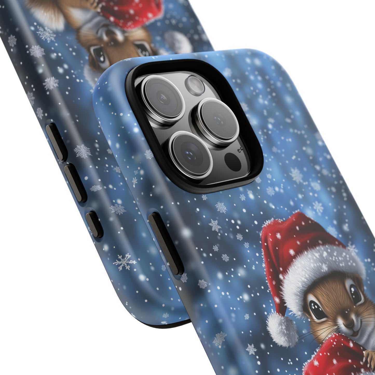 Santa Squirrels Phone Case, Christmas Chipmunk Mobile Case, Snowing iPhone 16 Pro Max Tough Case, Samsung Galaxy, Pixel, iPhone 15 MagSafe