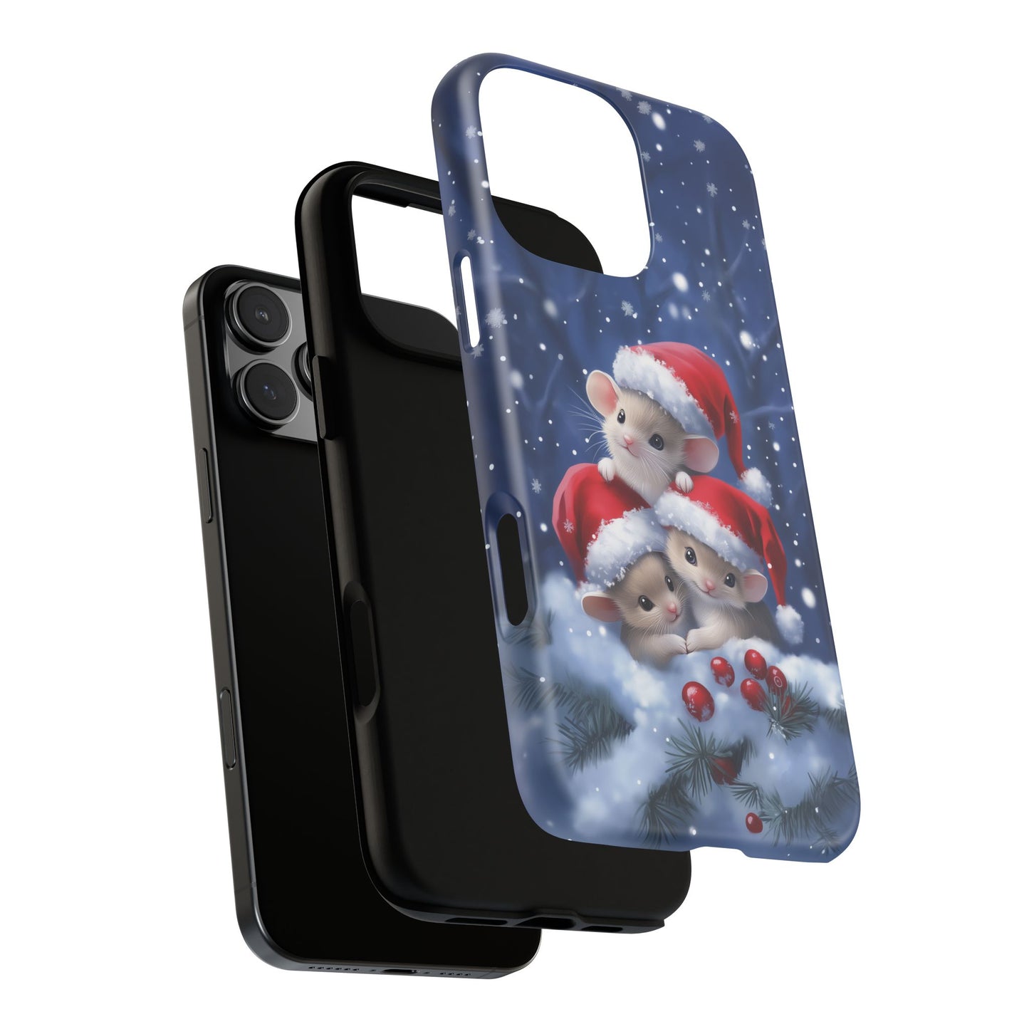 Santa Mice iPhone Case, Christmas Mouse Mobile Case, Snow Mice iPhone 16 Pro Max Tough Case, Samsung Galaxy, Pixel, iPhone 15 MagSafe