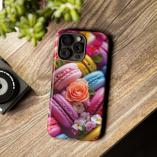 Macaron Flowers Phone Case, Colorful iPhone 16 Pro Max MagSafe Tough Case, Samsung Galaxy, Pixel, Gift for Cake Lover, Baking, Cookies, Rose