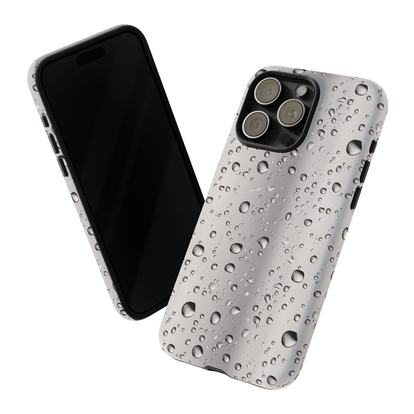 Raindrops Metallic Phone Case, Silver Rain Mobile Case, Beautiful iPhone 16 Pro Max Tough Case, Samsung Galaxy, Pixel, iPhone 15 MagSafe