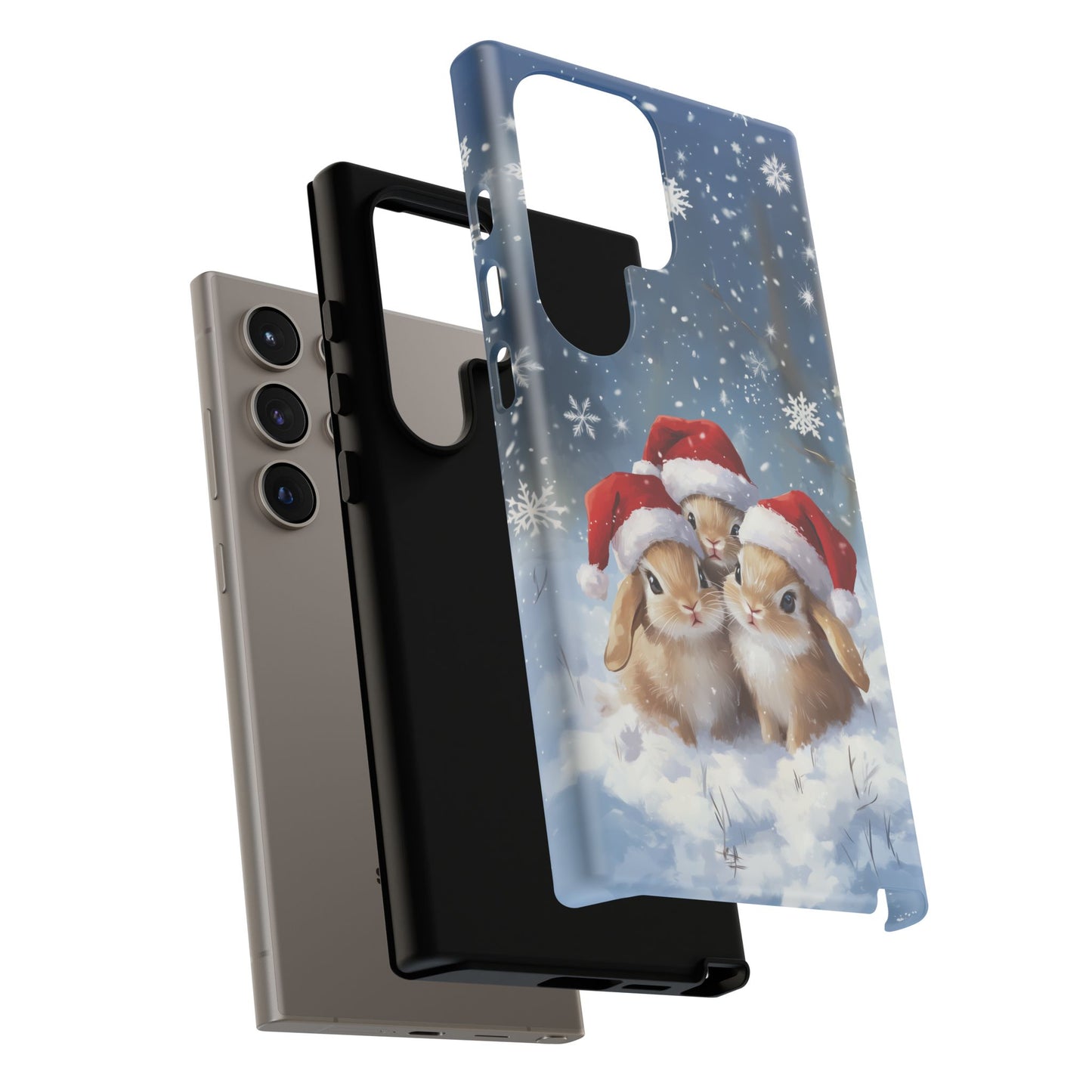 Santa Rabbits iPhone Case, Christmas Bunny Mobile Case, Snow Bunnies iPhone 16 Pro Max Tough Case, Samsung Galaxy, Pixel, iPhone 15 MagSafe