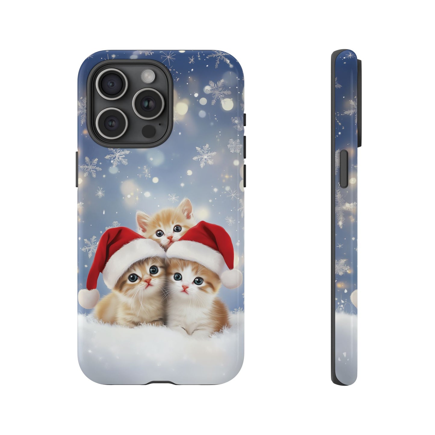 Santa Kittens iPhone Case, Christmas Cats Mobile Case, Snowy Xmas iPhone 16 Pro Max Tough Case, Samsung Galaxy, Pixel, iPhone 15 MagSafe