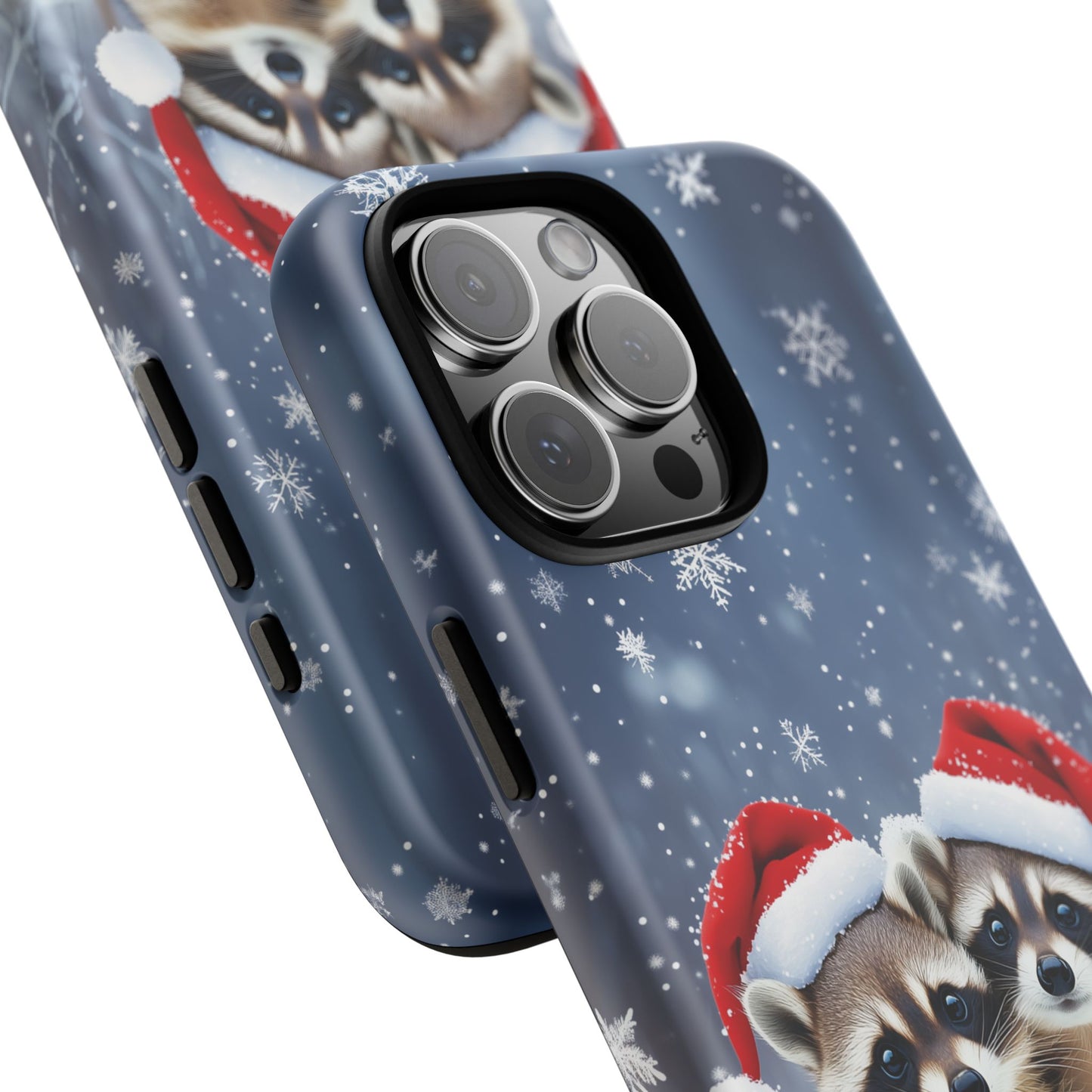 Santa Raccoons iPhone Case, Christmas Raccoons Mobile Case, Snowy iPhone 16 Pro Max Tough Case, Samsung Galaxy, Pixel, iPhone 15 MagSafe