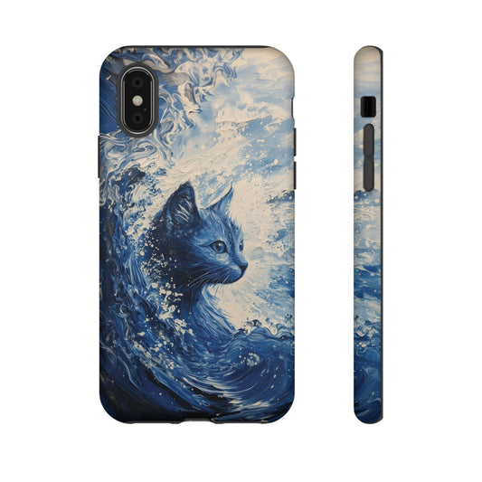 Blue Wave Cat iPhone Case, Kamala Supporter Art Phone Case, Tough Case for iPhone, Samsung, Pixel, Election 2024 Mobile Cover, Harris, Ocean