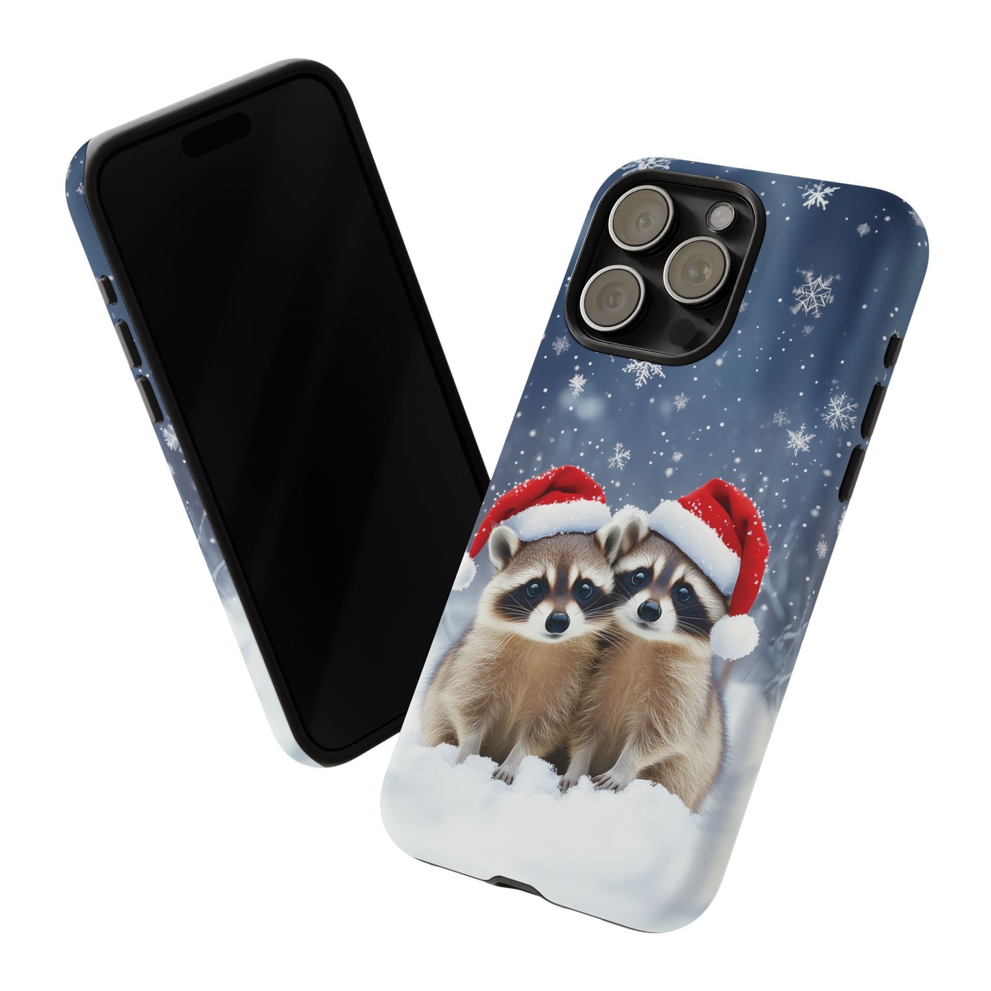 Santa Raccoons iPhone Case, Christmas Raccoons Mobile Case, Snowy iPhone 16 Pro Max Tough Case, Samsung Galaxy, Pixel, iPhone 15 MagSafe