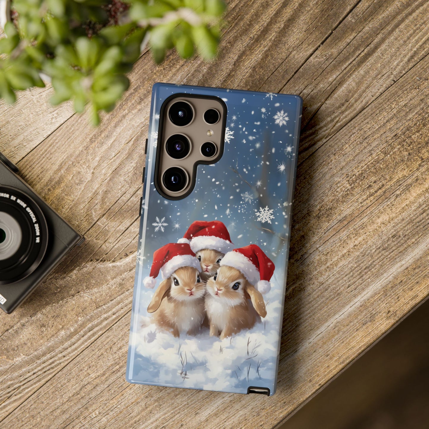 Santa Rabbits iPhone Case, Christmas Bunny Mobile Case, Snow Bunnies iPhone 16 Pro Max Tough Case, Samsung Galaxy, Pixel, iPhone 15 MagSafe