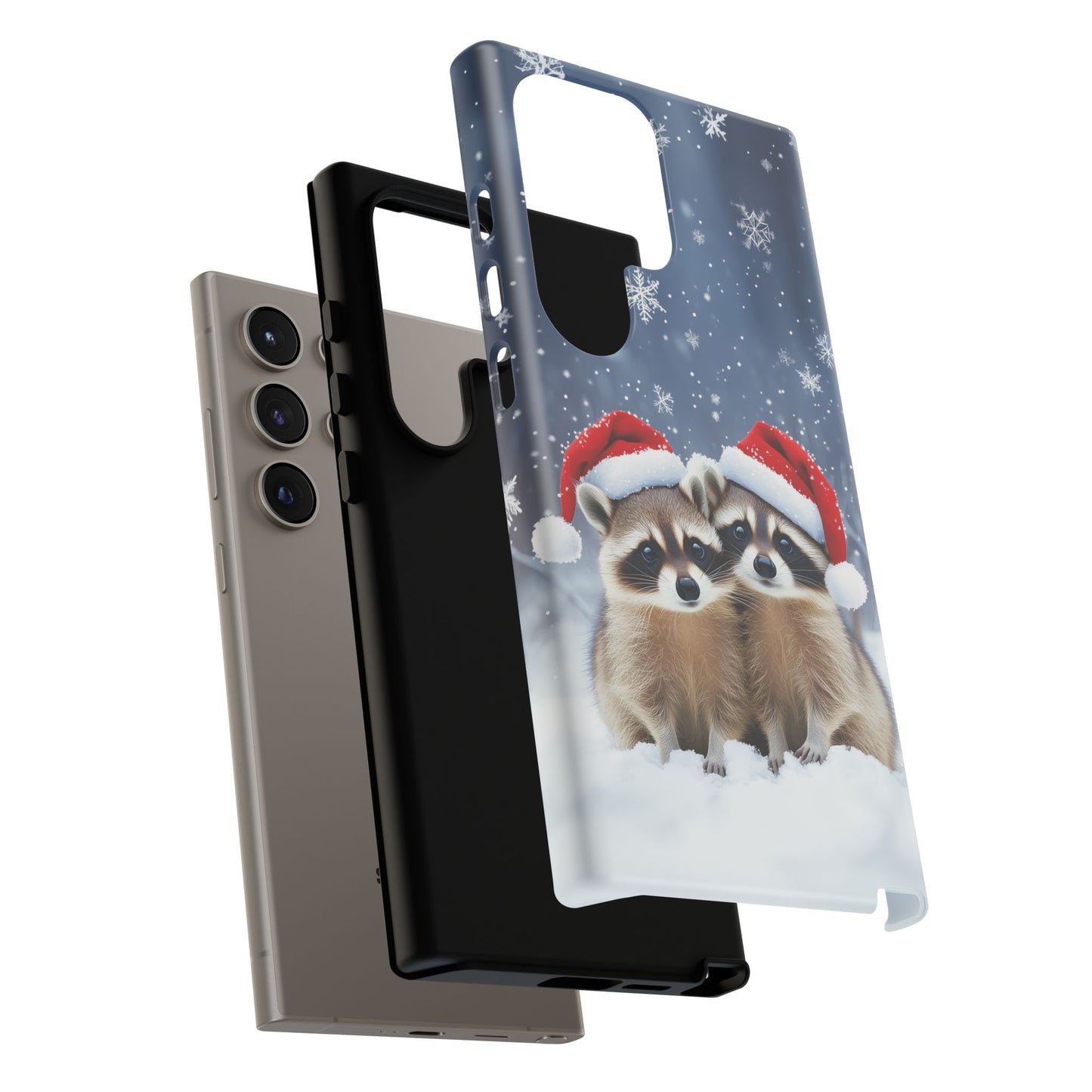 Santa Raccoons iPhone Case, Christmas Raccoons Mobile Case, Snowy iPhone 16 Pro Max Tough Case, Samsung Galaxy, Pixel, iPhone 15 MagSafe