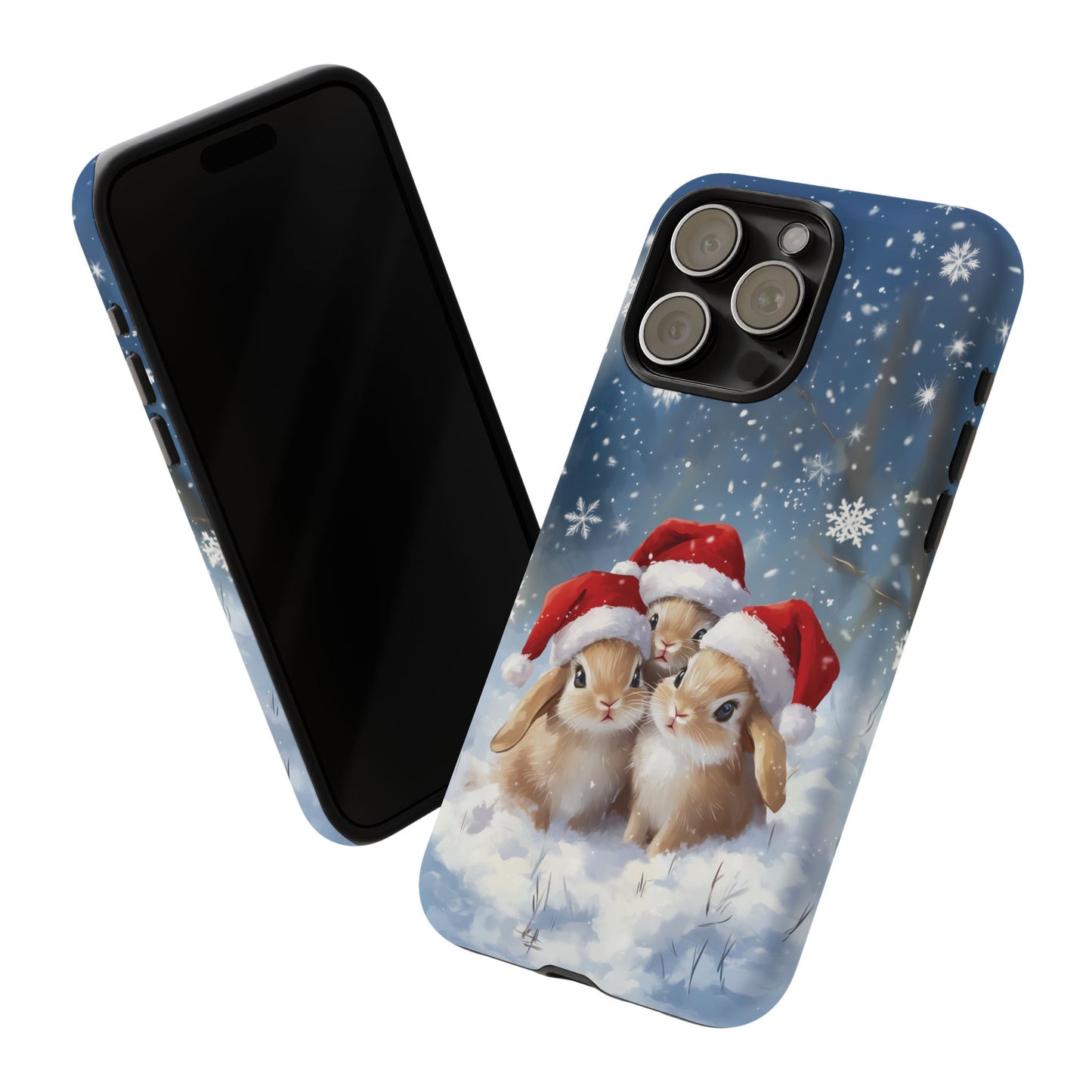 Santa Rabbits iPhone Case, Christmas Bunny Mobile Case, Snow Bunnies iPhone 16 Pro Max Tough Case, Samsung Galaxy, Pixel, iPhone 15 MagSafe