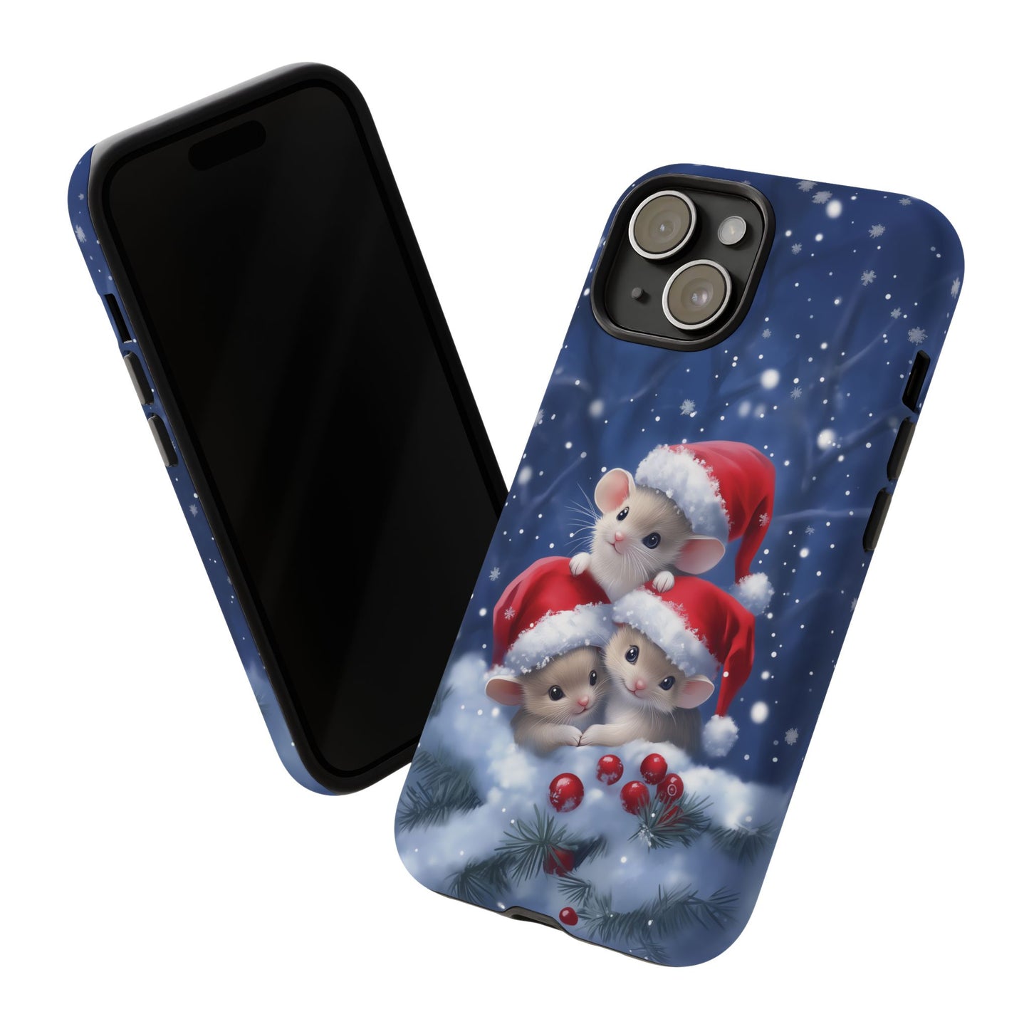 Santa Mice iPhone Case, Christmas Mouse Mobile Case, Snow Mice iPhone 16 Pro Max Tough Case, Samsung Galaxy, Pixel, iPhone 15 MagSafe