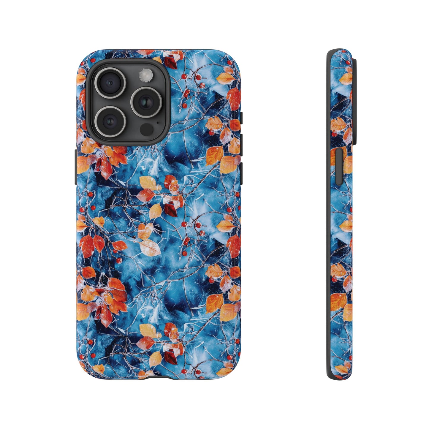 Frozen Leaves Phone Case, Frosty Autumn Mobile Case, Winter Leaves iPhone 16 Pro Max Tough Case, Samsung Galaxy, Pixel, iPhone 15 MagSafe