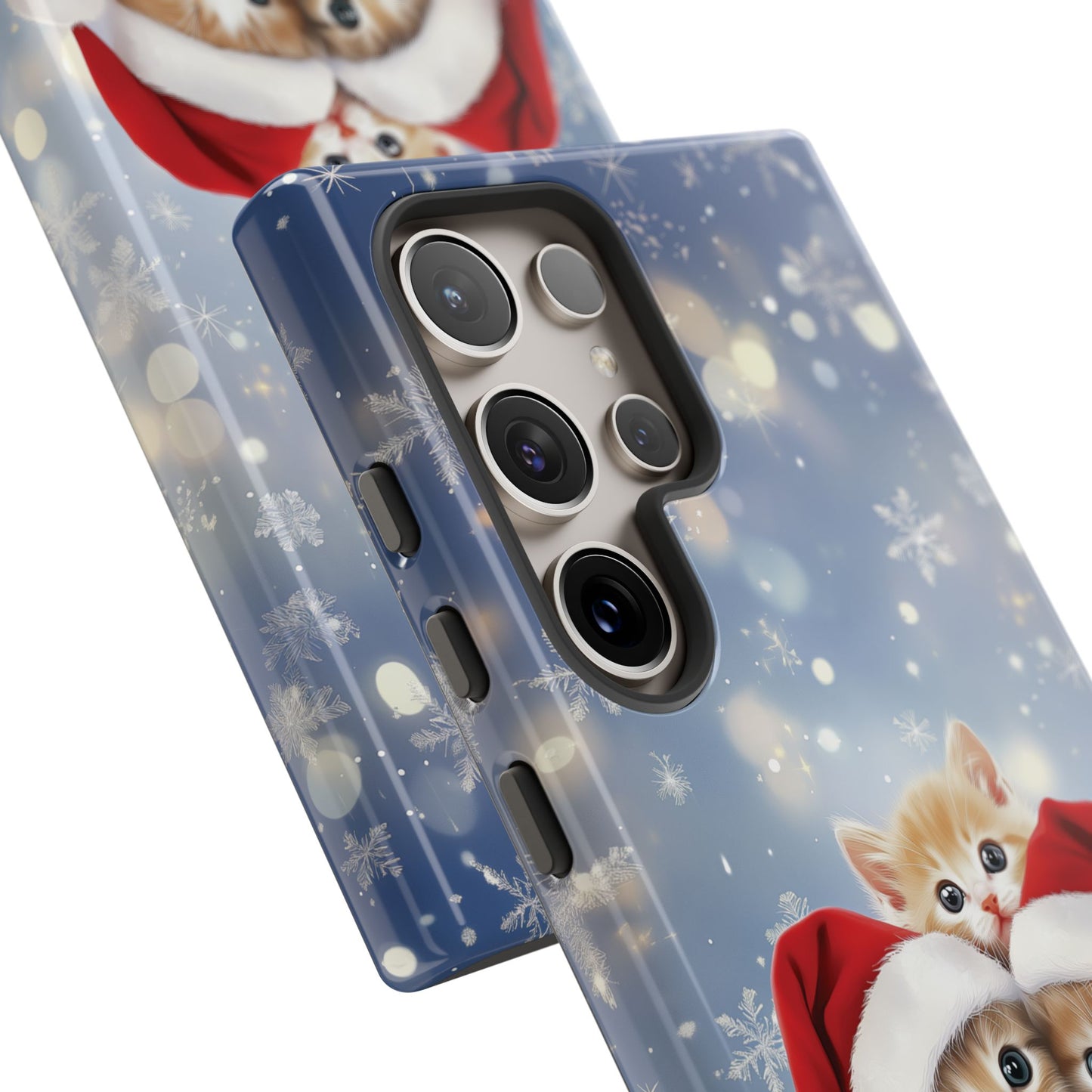 Santa Kittens iPhone Case, Christmas Cats Mobile Case, Snowy Xmas iPhone 16 Pro Max Tough Case, Samsung Galaxy, Pixel, iPhone 15 MagSafe