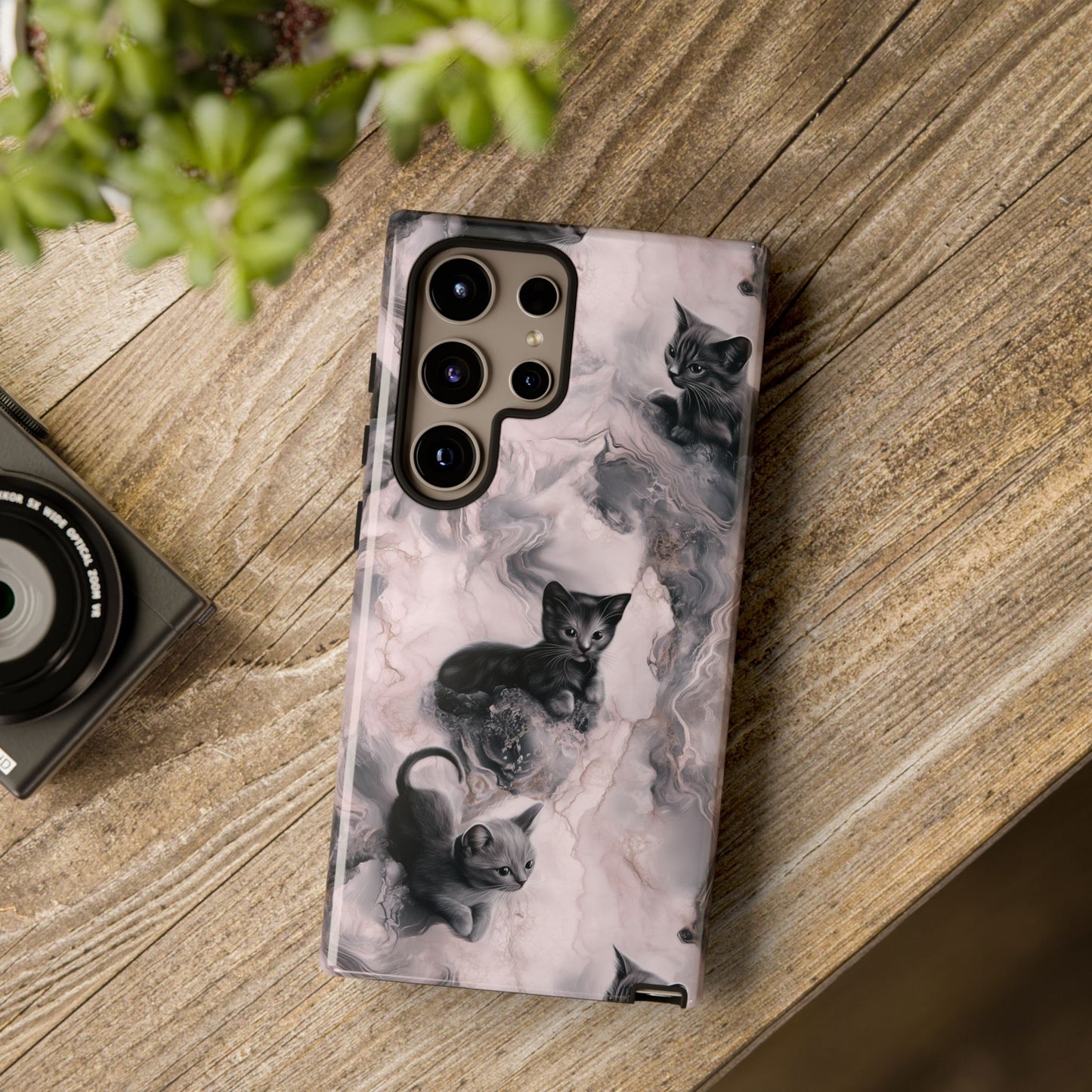 Cats Marble Phone Case - Black Cats Tough Case