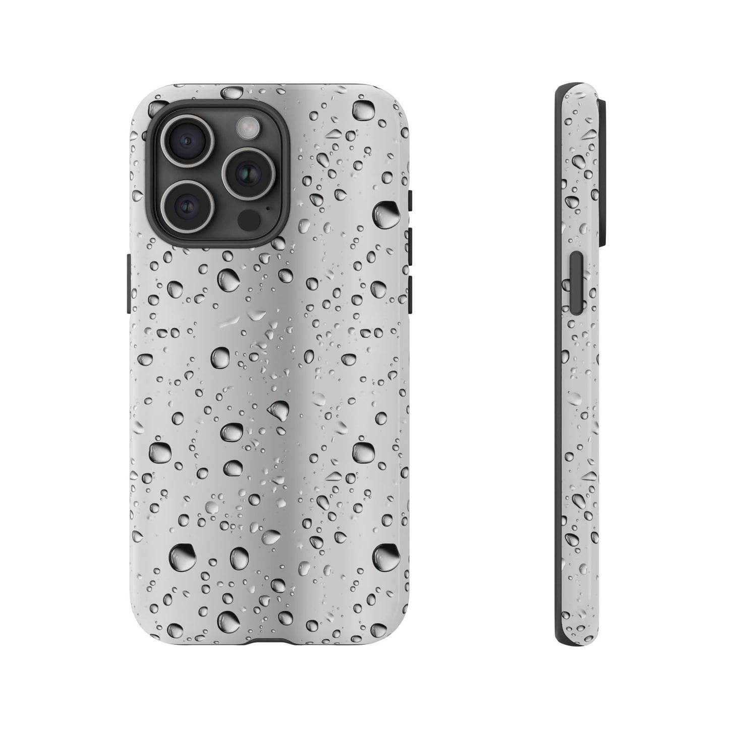 Raindrops Metallic Phone Case, Silver Rain Mobile Case, Beautiful iPhone 16 Pro Max Tough Case, Samsung Galaxy, Pixel, iPhone 15 MagSafe