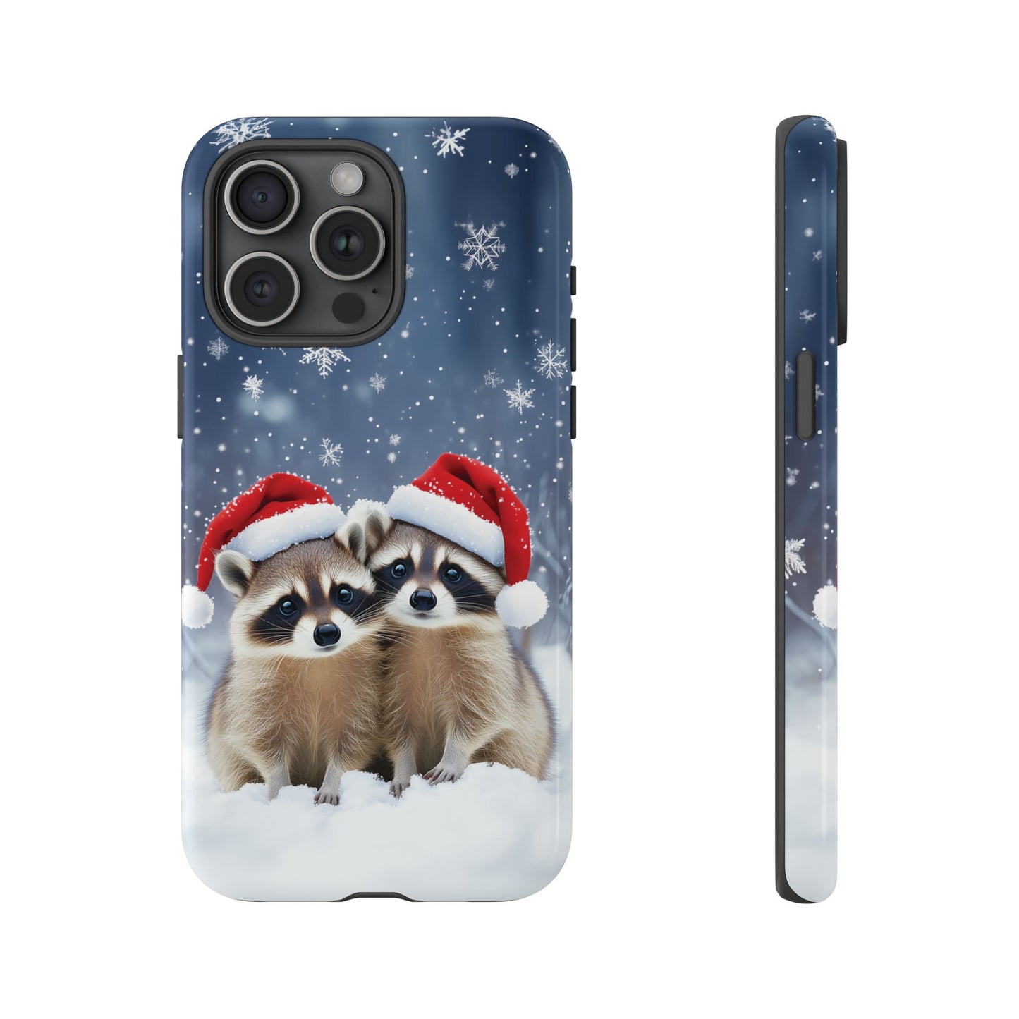 Santa Raccoons iPhone Case, Christmas Raccoons Mobile Case, Snowy iPhone 16 Pro Max Tough Case, Samsung Galaxy, Pixel, iPhone 15 MagSafe