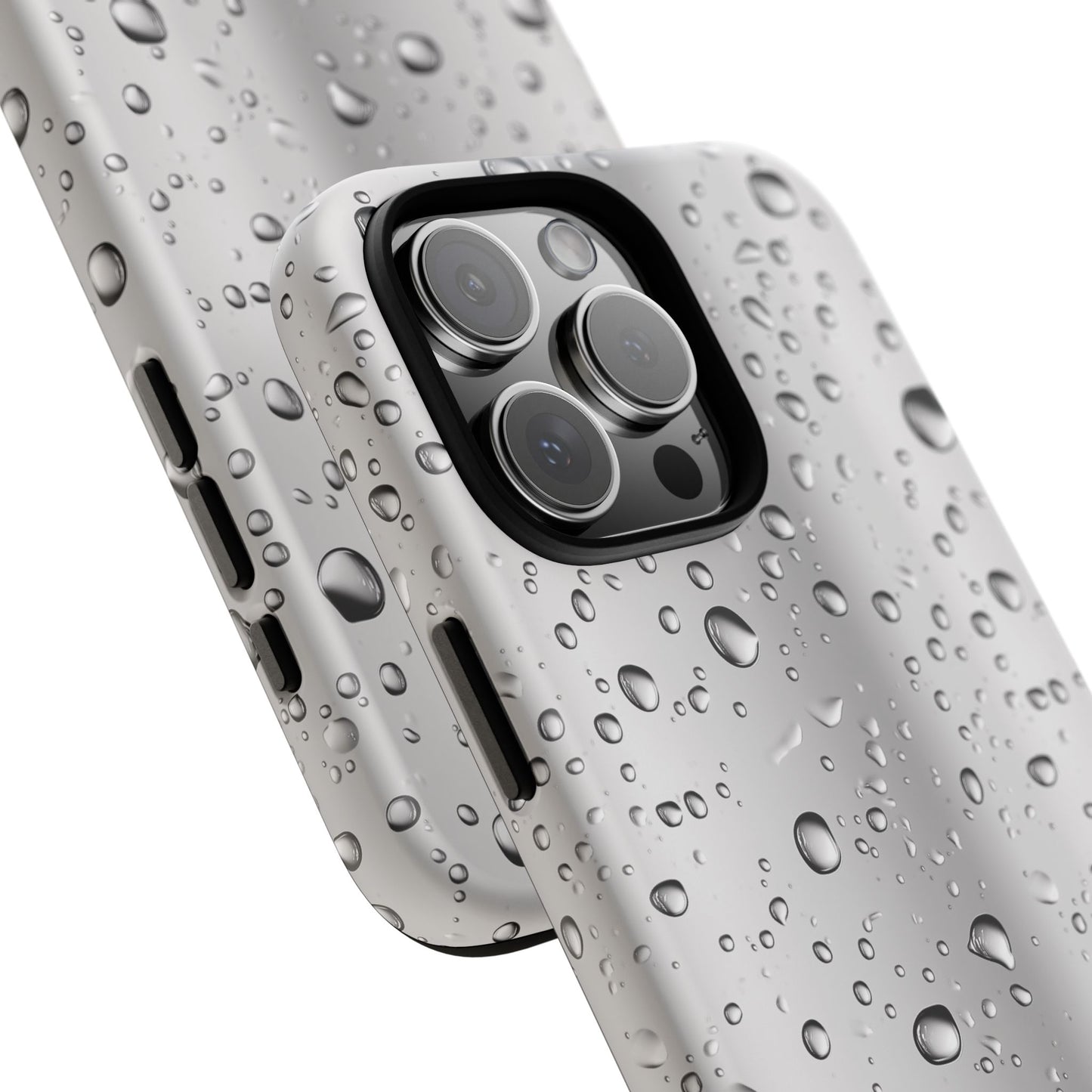 Raindrops Metallic Phone Case, Silver Rain Mobile Case, Beautiful iPhone 16 Pro Max Tough Case, Samsung Galaxy, Pixel, iPhone 15 MagSafe