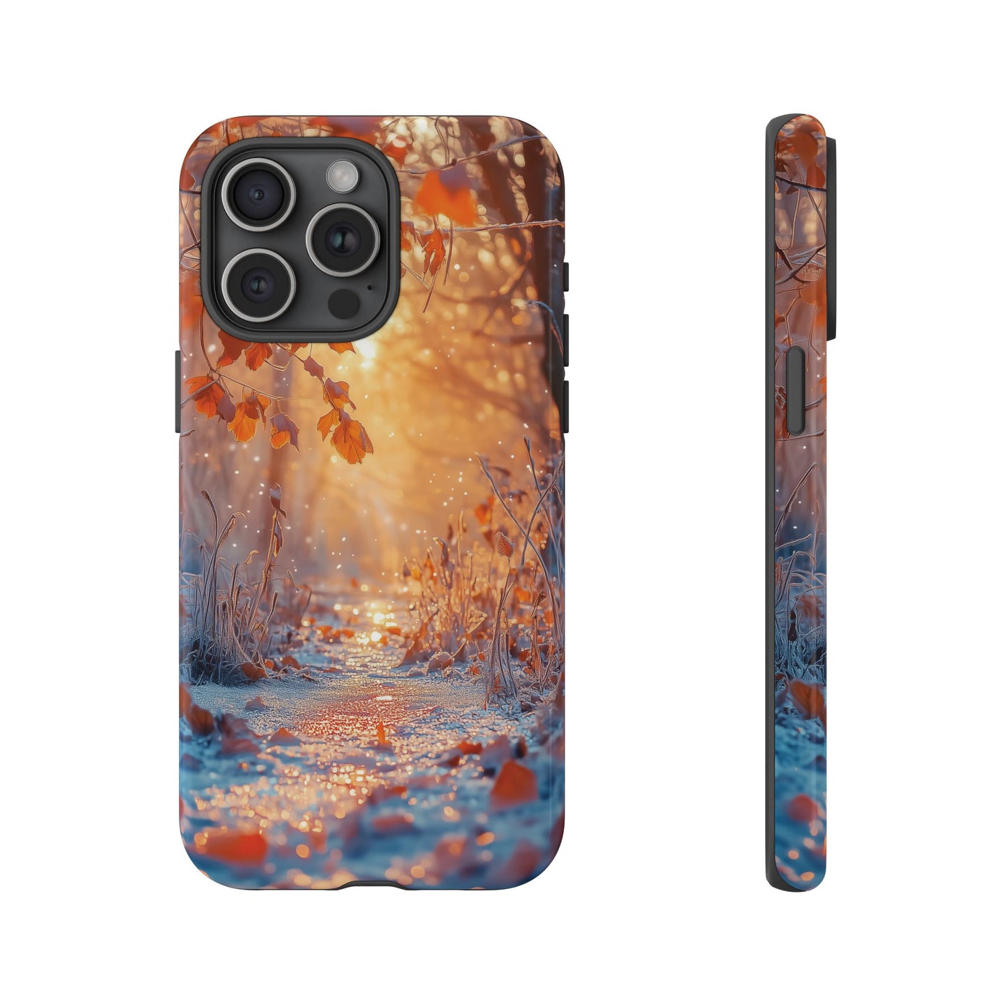 Frozen Autumn Phone Case, Winter Forest Leaves Mobile Case, Fall iPhone 16 Pro Max Tough Case, Samsung Galaxy, Pixel, iPhone 15 MagSafe