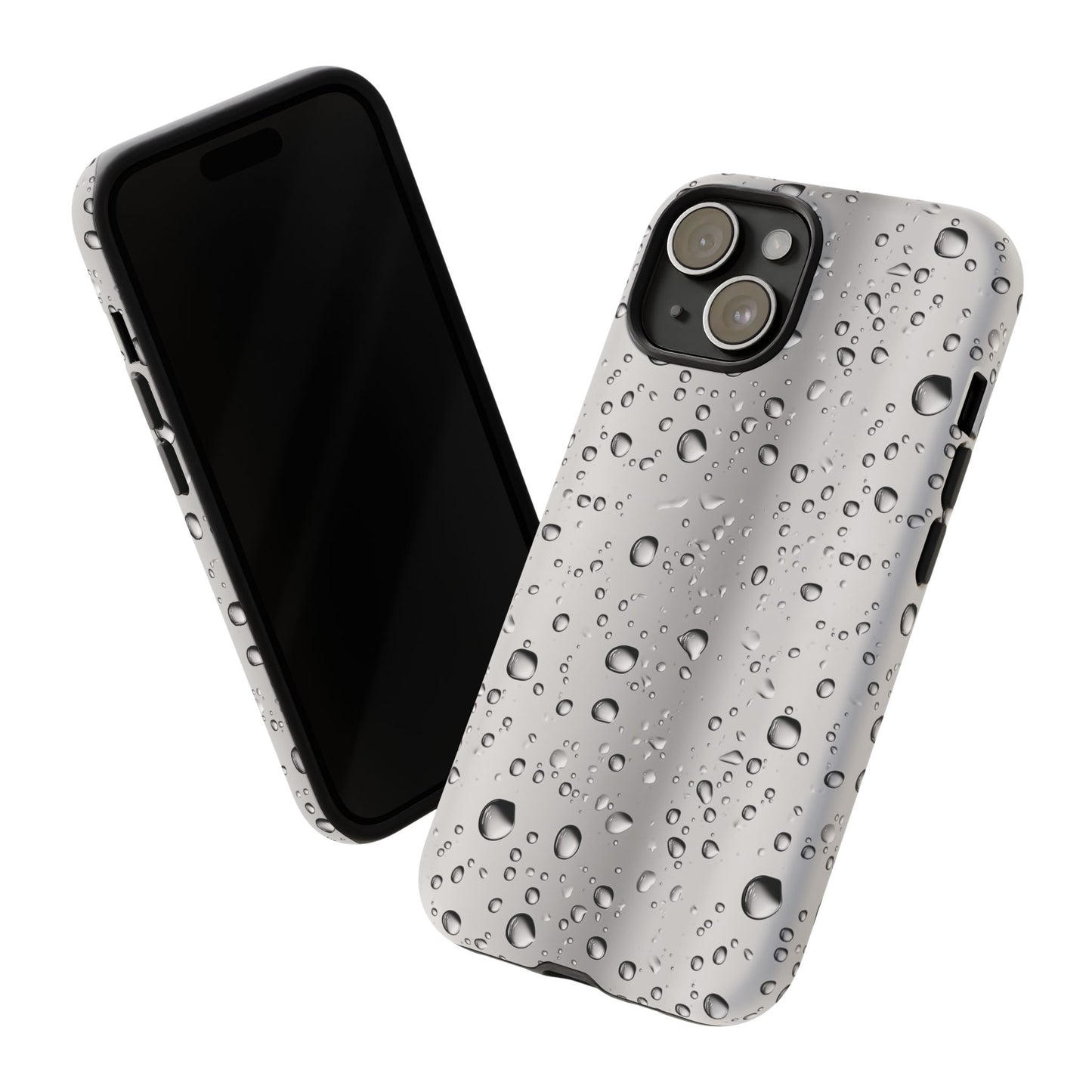 Raindrops Metallic Phone Case, Silver Rain Mobile Case, Beautiful iPhone 16 Pro Max Tough Case, Samsung Galaxy, Pixel, iPhone 15 MagSafe