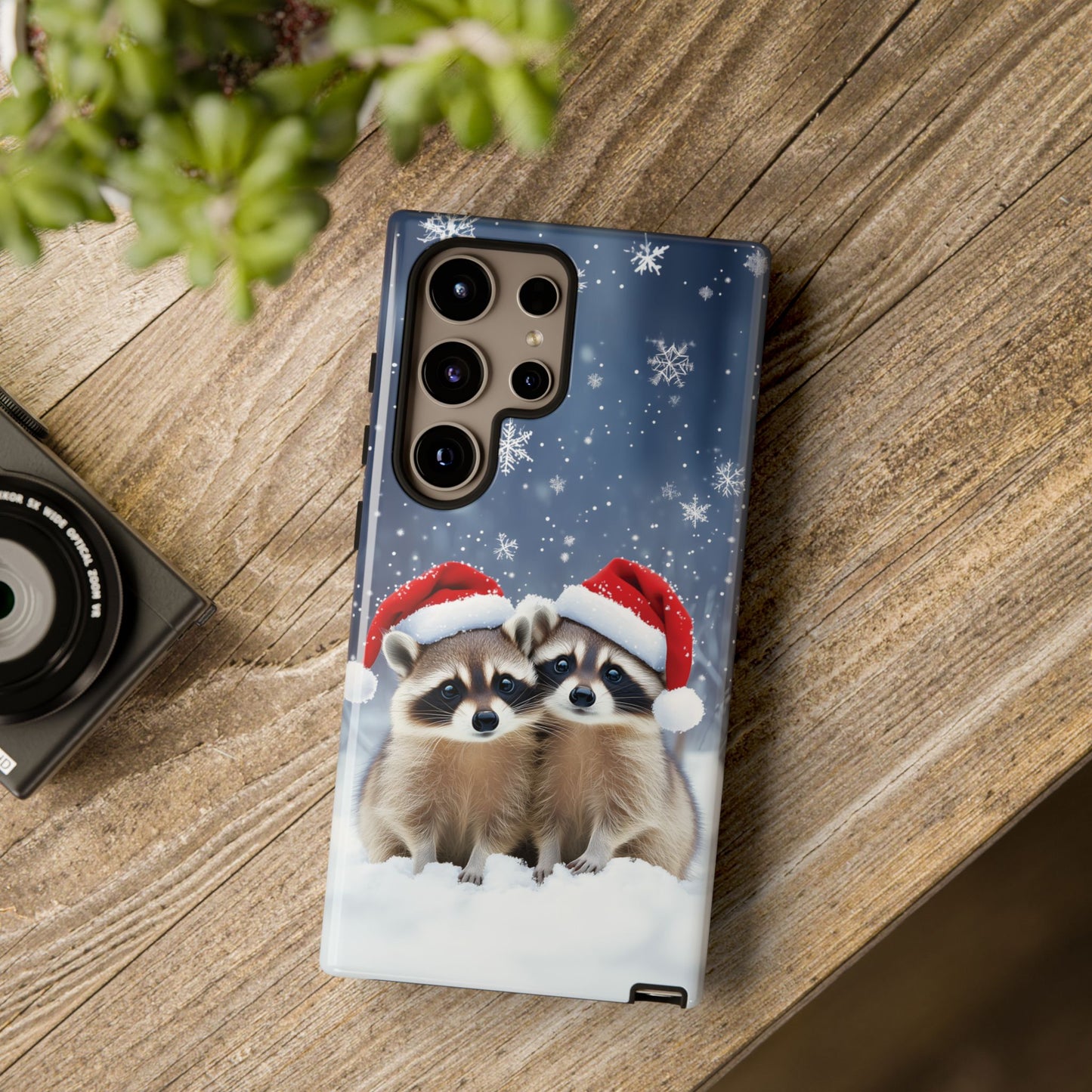 Santa Raccoons iPhone Case, Christmas Raccoons Mobile Case, Snowy iPhone 16 Pro Max Tough Case, Samsung Galaxy, Pixel, iPhone 15 MagSafe