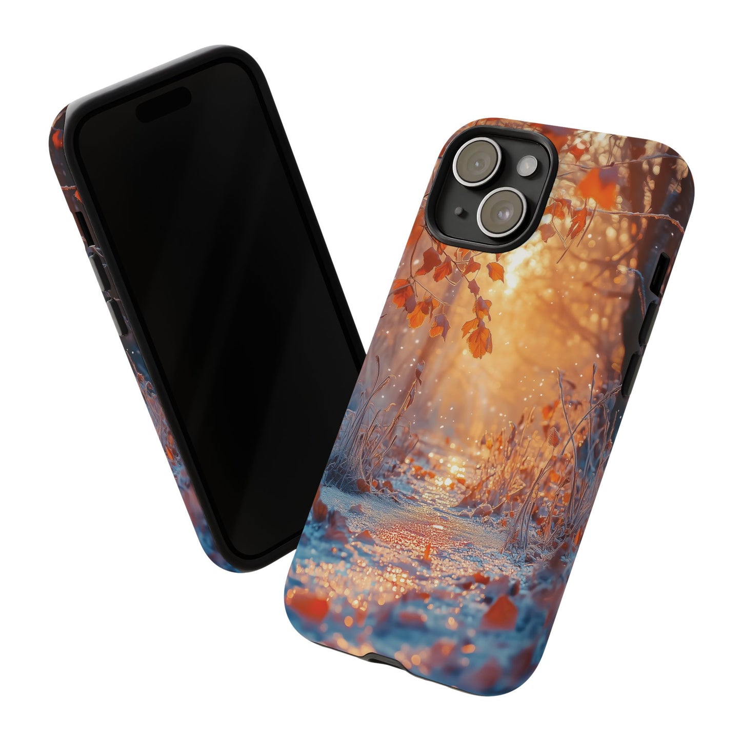 Frozen Autumn Phone Case, Winter Forest Leaves Mobile Case, Fall iPhone 16 Pro Max Tough Case, Samsung Galaxy, Pixel, iPhone 15 MagSafe