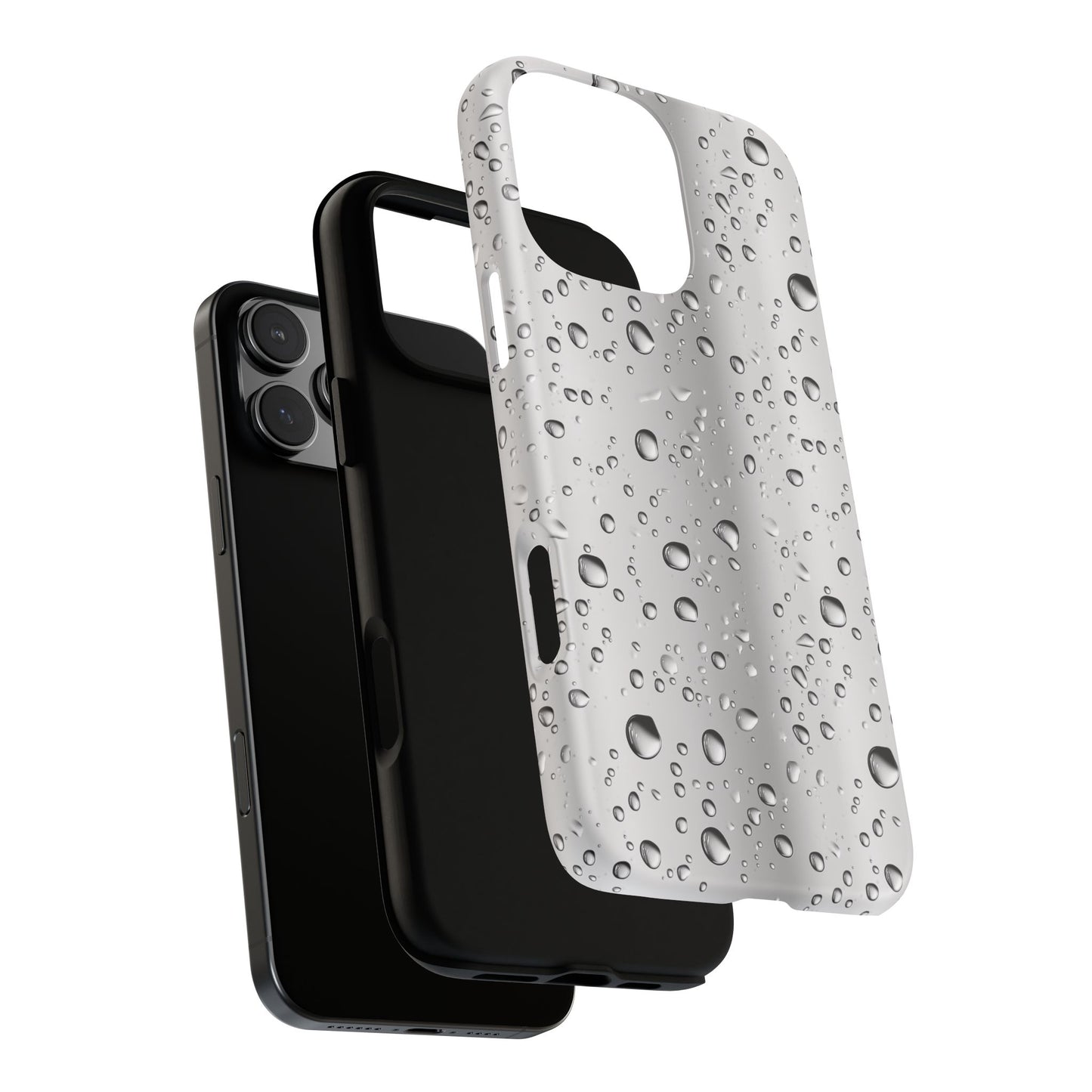 Raindrops Metallic Phone Case, Silver Rain Mobile Case, Beautiful iPhone 16 Pro Max Tough Case, Samsung Galaxy, Pixel, iPhone 15 MagSafe