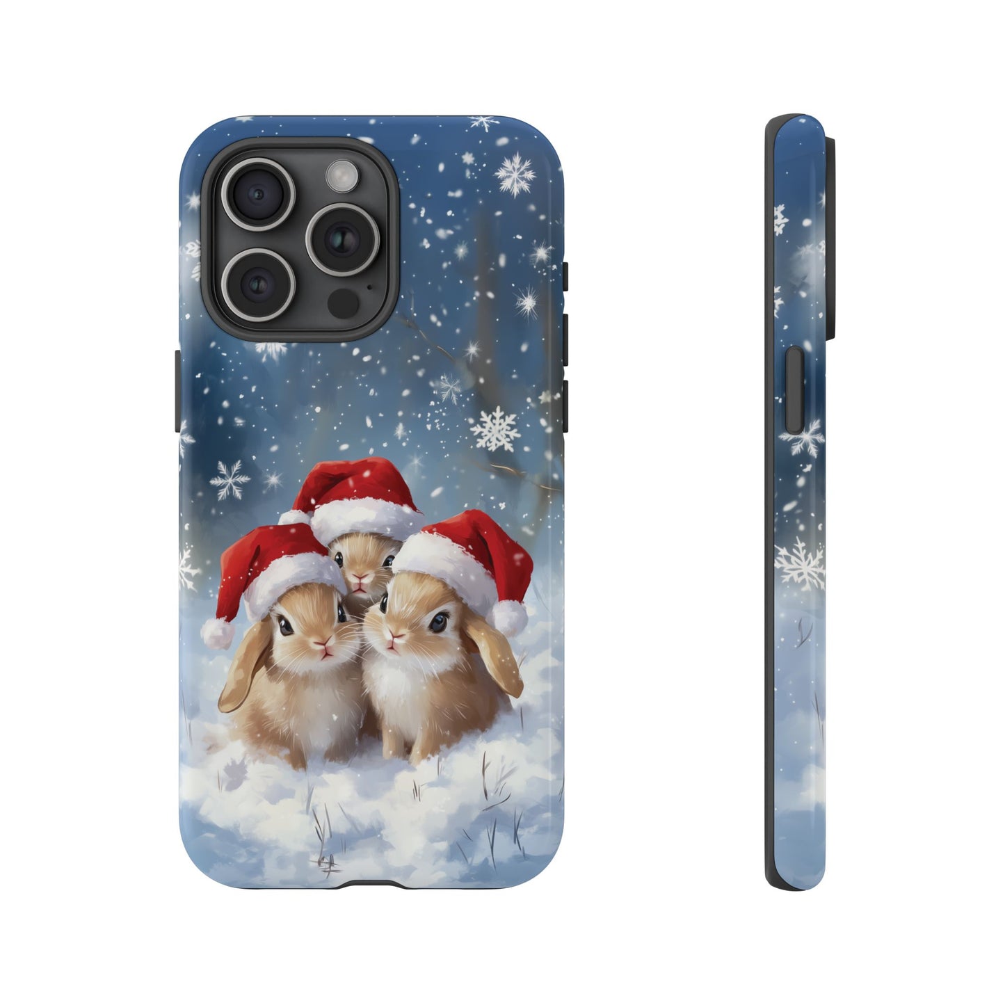 Santa Rabbits iPhone Case, Christmas Bunny Mobile Case, Snow Bunnies iPhone 16 Pro Max Tough Case, Samsung Galaxy, Pixel, iPhone 15 MagSafe