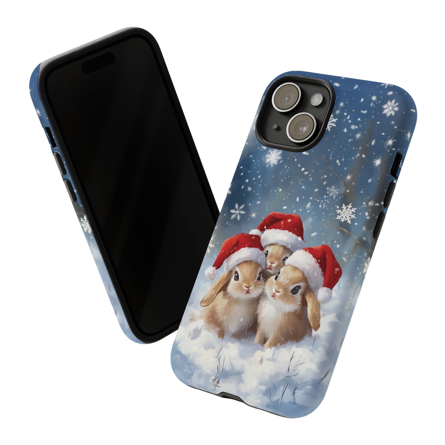 Santa Rabbits iPhone Case, Christmas Bunny Mobile Case, Snow Bunnies iPhone 16 Pro Max Tough Case, Samsung Galaxy, Pixel, iPhone 15 MagSafe