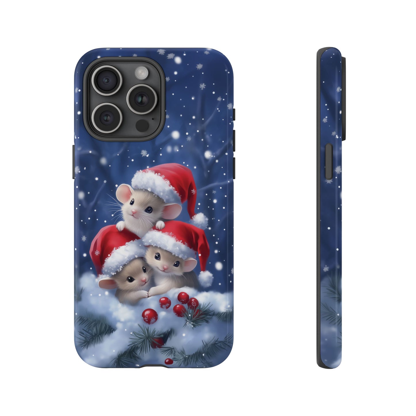 Santa Mice iPhone Case, Christmas Mouse Mobile Case, Snow Mice iPhone 16 Pro Max Tough Case, Samsung Galaxy, Pixel, iPhone 15 MagSafe