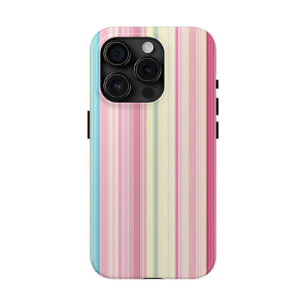 Phone case with colorful striped pattern on a white background