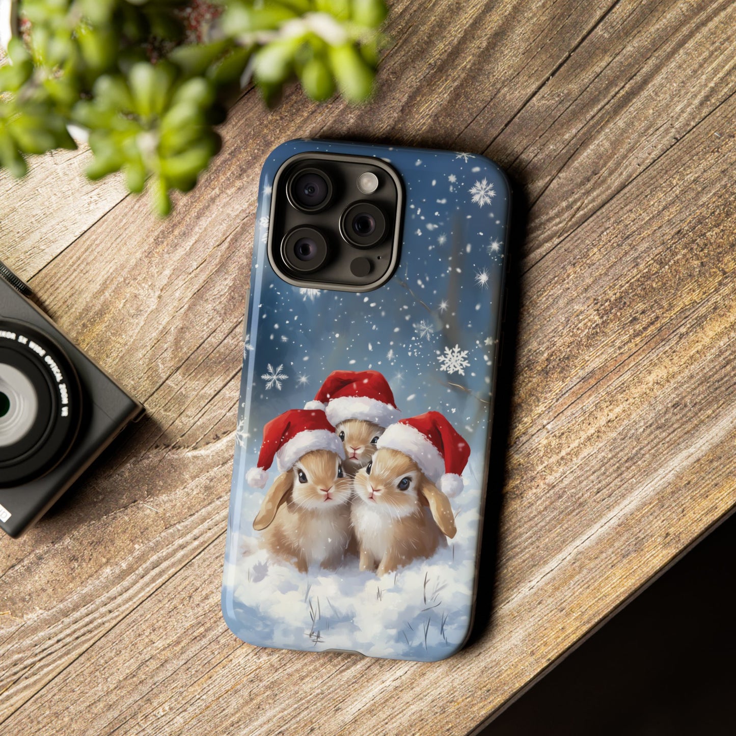 Santa Rabbits iPhone Case, Christmas Bunny Mobile Case, Snow Bunnies iPhone 16 Pro Max Tough Case, Samsung Galaxy, Pixel, iPhone 15 MagSafe