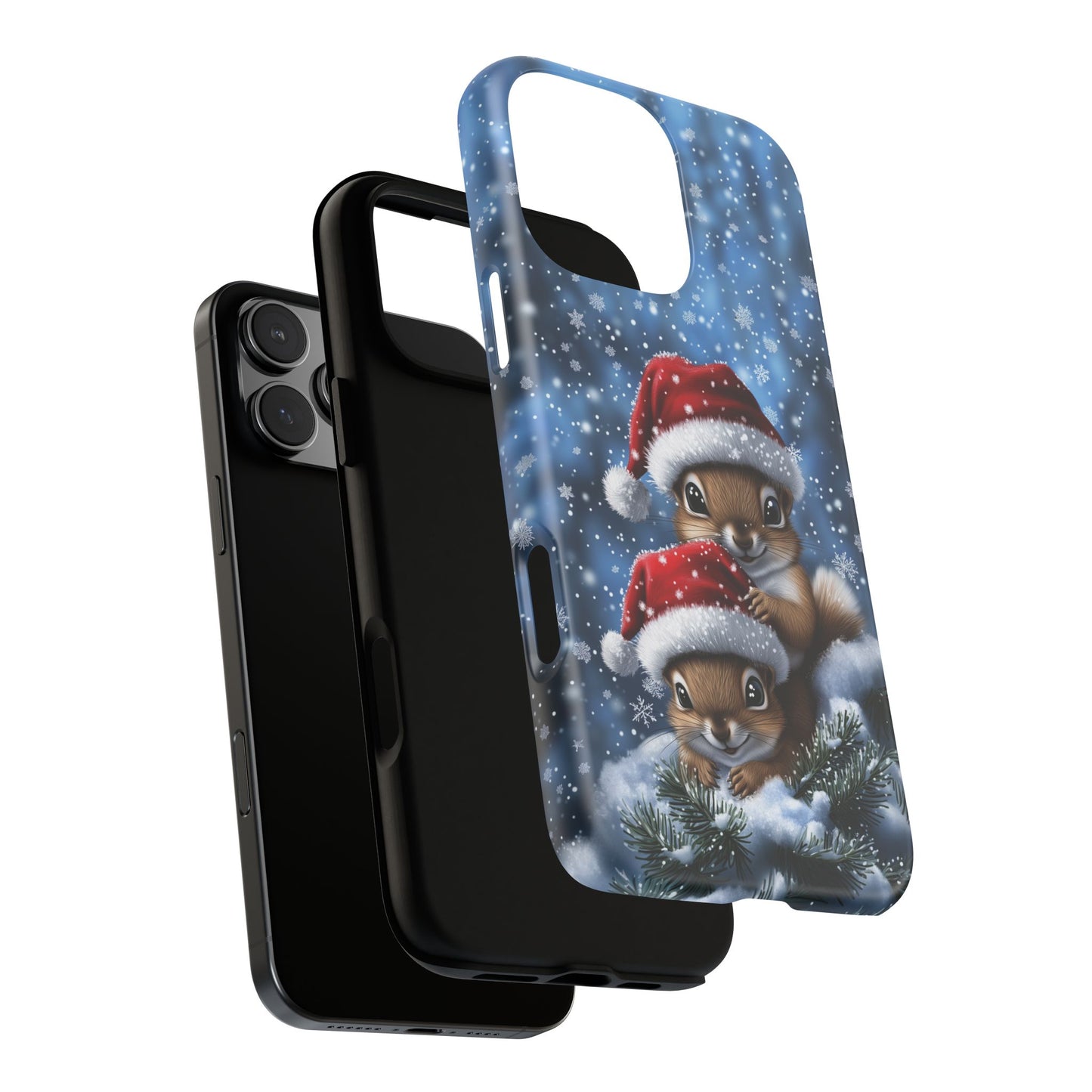 Santa Squirrels Phone Case, Christmas Chipmunk Mobile Case, Snowing iPhone 16 Pro Max Tough Case, Samsung Galaxy, Pixel, iPhone 15 MagSafe