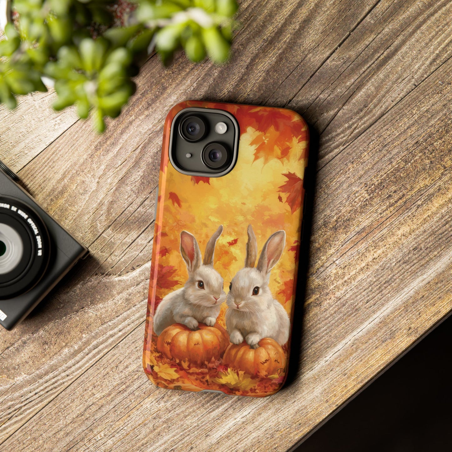 Autumn Rabbits Halloween Case, Tough Case for iPhone, Samsung, Pixel, Fall Leaves Though Case, Phone Case, Stylish Case, Dual Layer Case