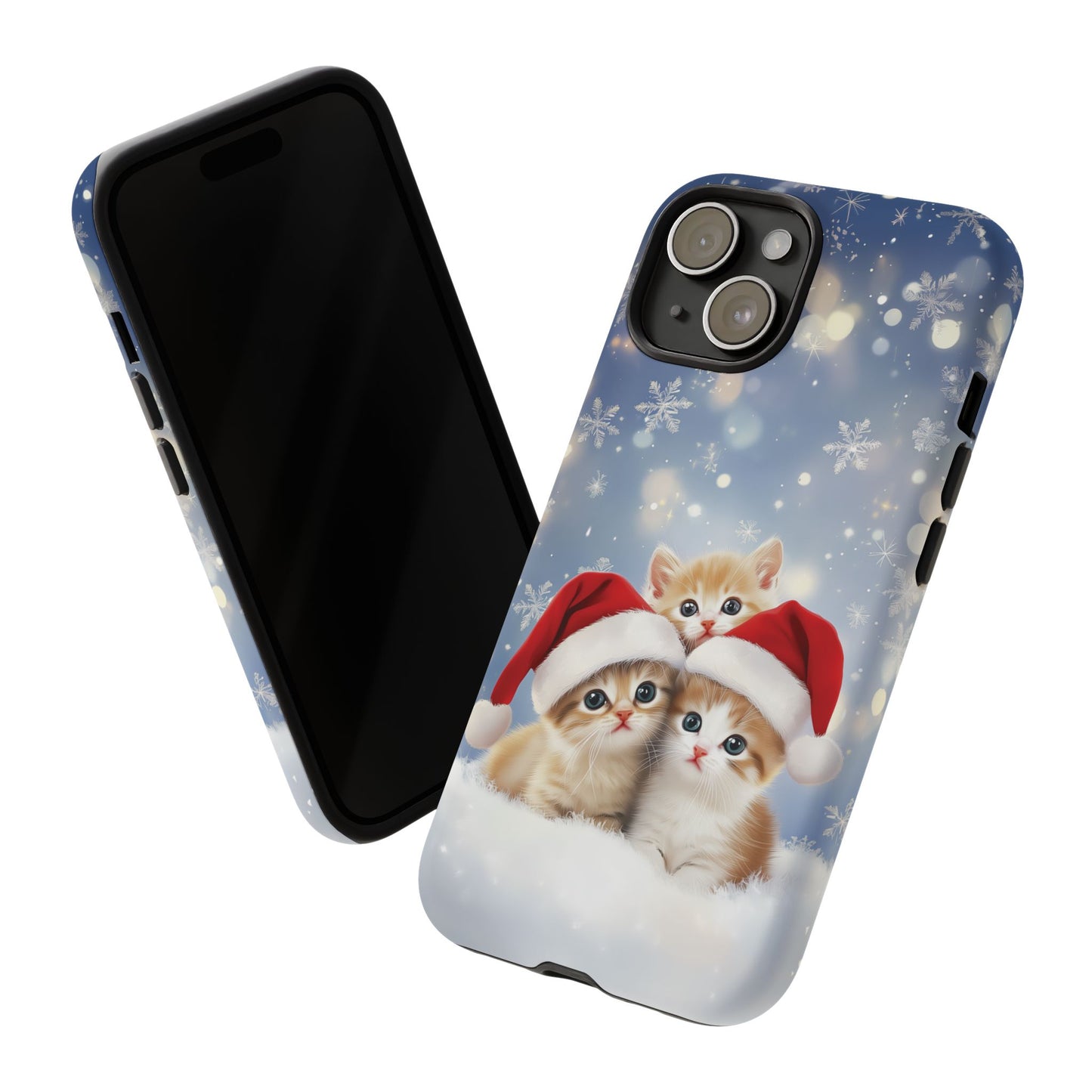 Santa Kittens iPhone Case, Christmas Cats Mobile Case, Snowy Xmas iPhone 16 Pro Max Tough Case, Samsung Galaxy, Pixel, iPhone 15 MagSafe