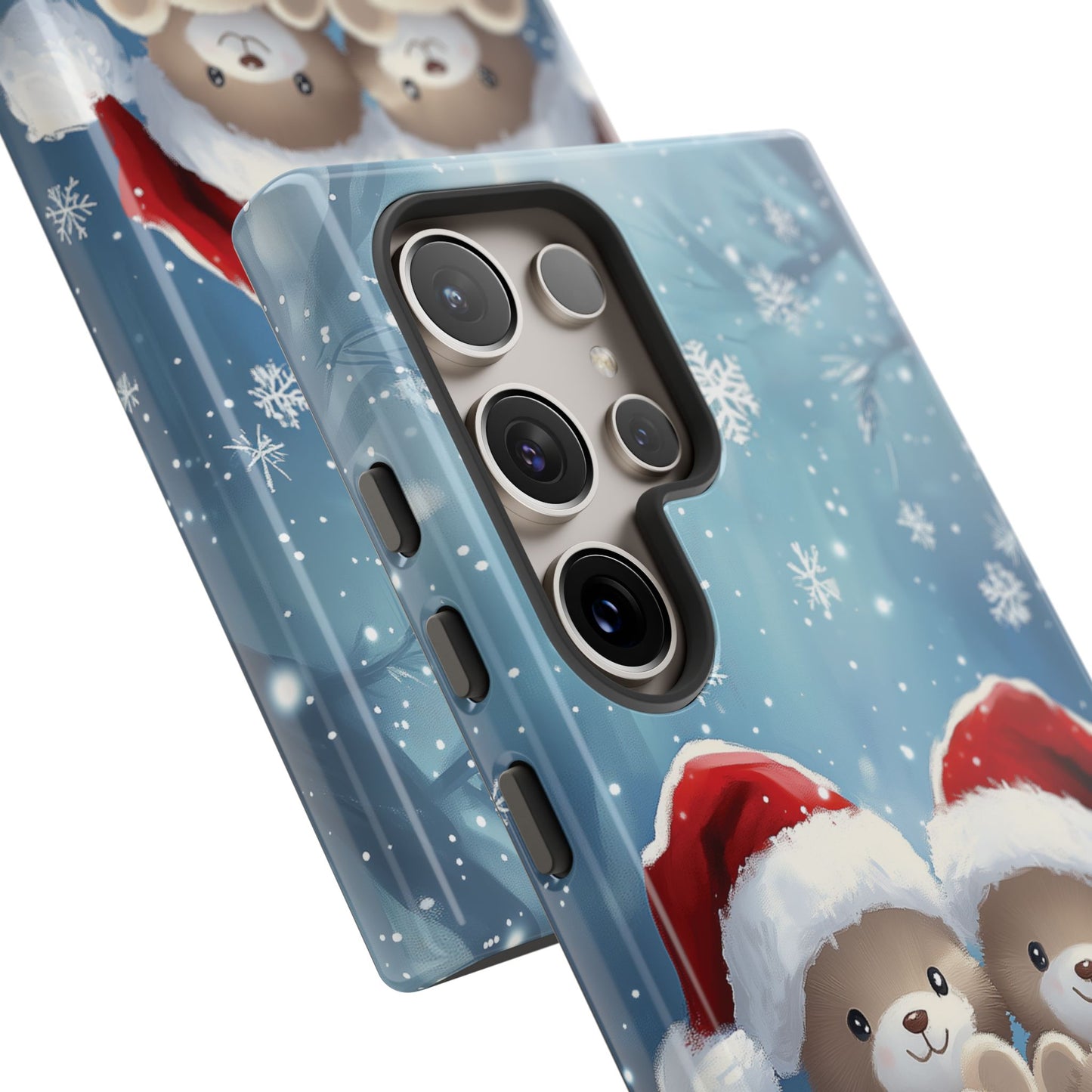 Christmas Teddybears iPhone Case, Santa Hat Teddy Mobile Case, Snowy iPhone 16 Pro Max Tough Case, Samsung Galaxy, Pixel, iPhone 15 MagSafe