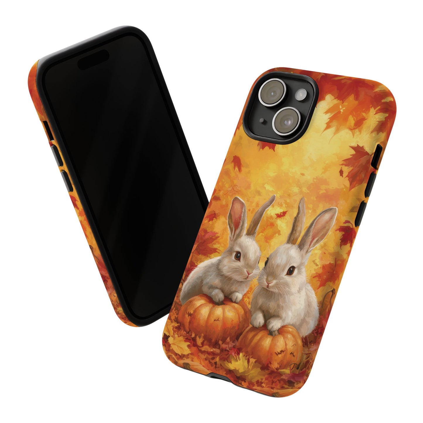 Autumn Rabbits Halloween Case, Tough Case for iPhone, Samsung, Pixel, Fall Leaves Though Case, Phone Case, Stylish Case, Dual Layer Case