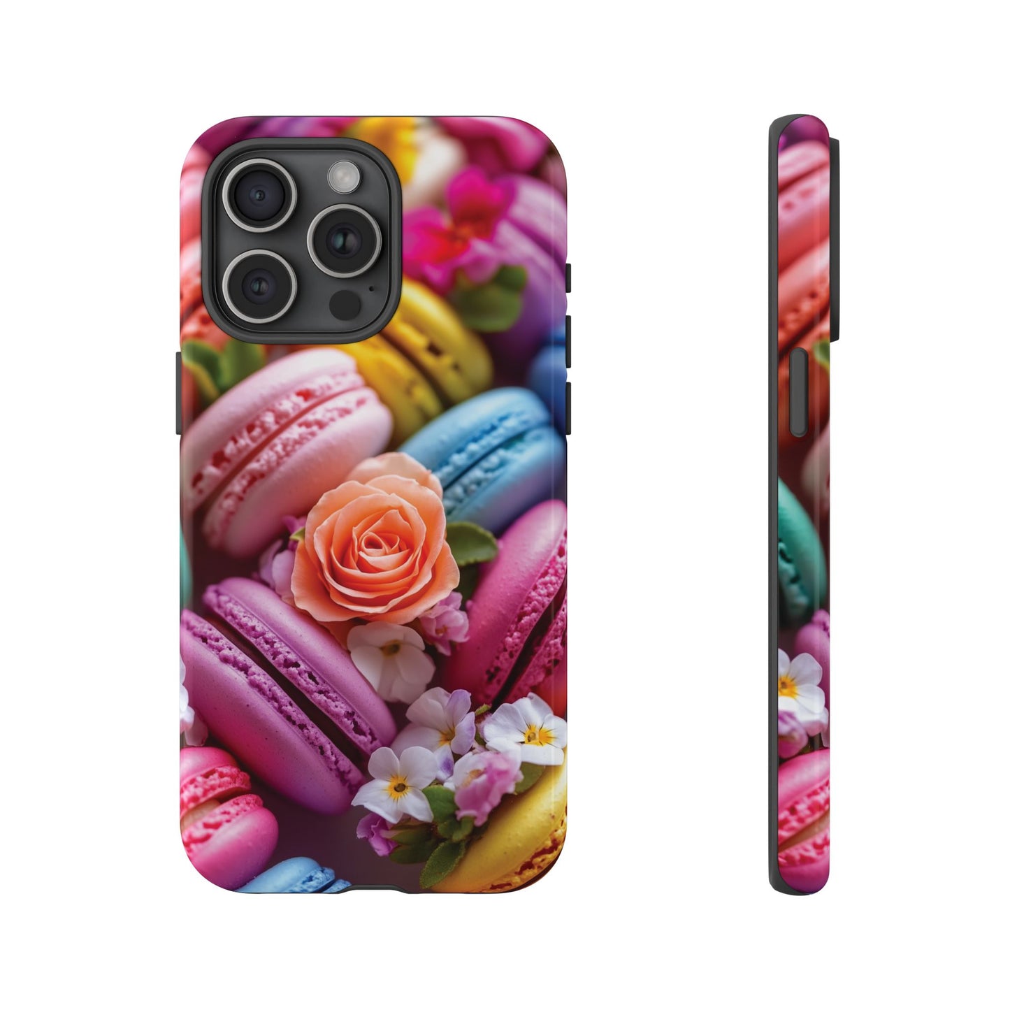 Macaron Flowers Phone Case, Colorful iPhone 16 Pro Max MagSafe Tough Case, Samsung Galaxy, Pixel, Gift for Cake Lover, Baking, Cookies, Rose