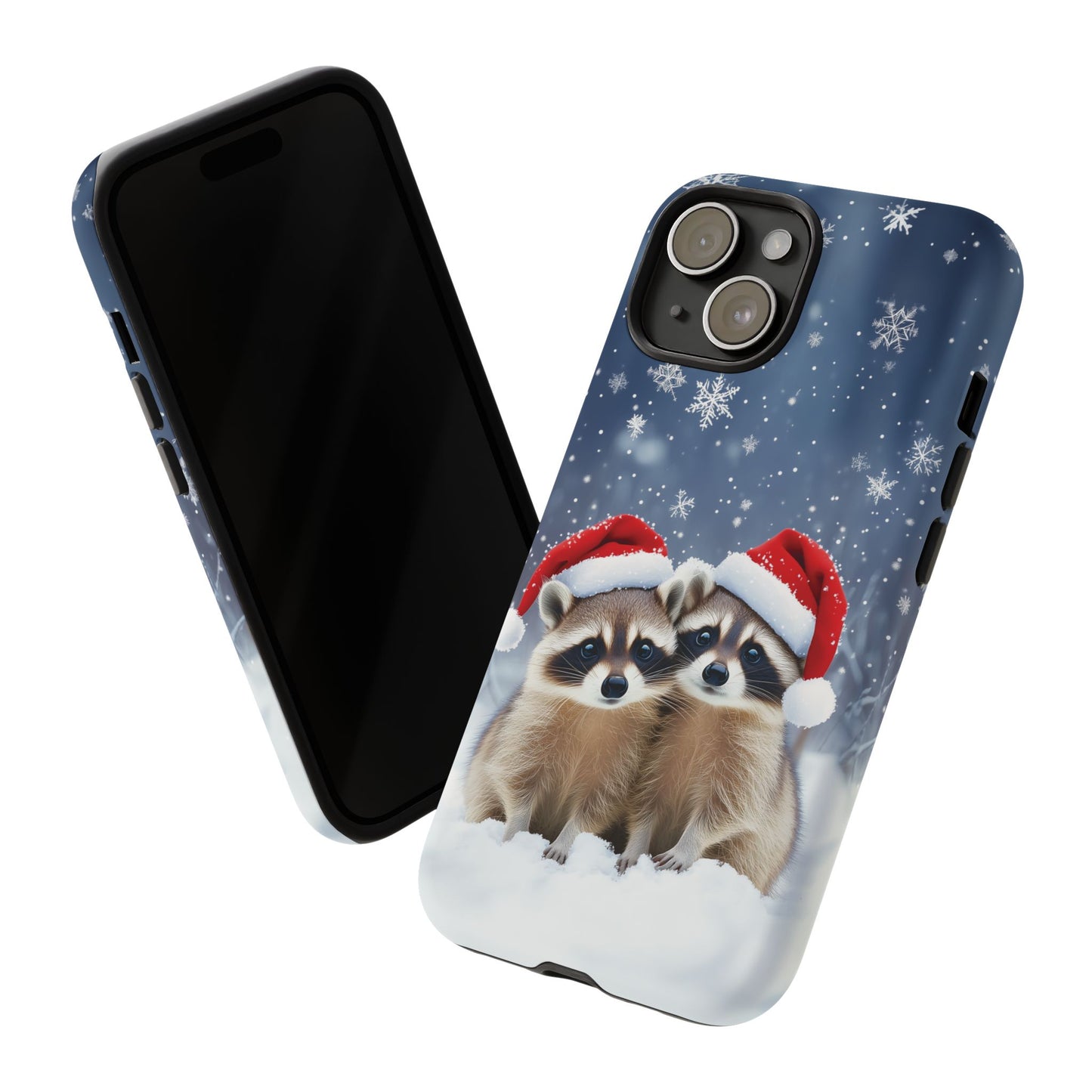 Santa Raccoons iPhone Case, Christmas Raccoons Mobile Case, Snowy iPhone 16 Pro Max Tough Case, Samsung Galaxy, Pixel, iPhone 15 MagSafe