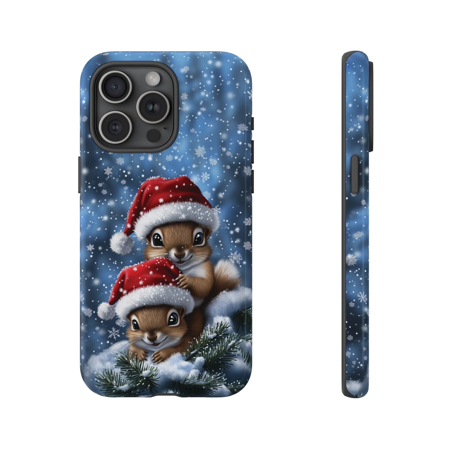 Santa Squirrels Phone Case, Christmas Chipmunk Mobile Case, Snowing iPhone 16 Pro Max Tough Case, Samsung Galaxy, Pixel, iPhone 15 MagSafe