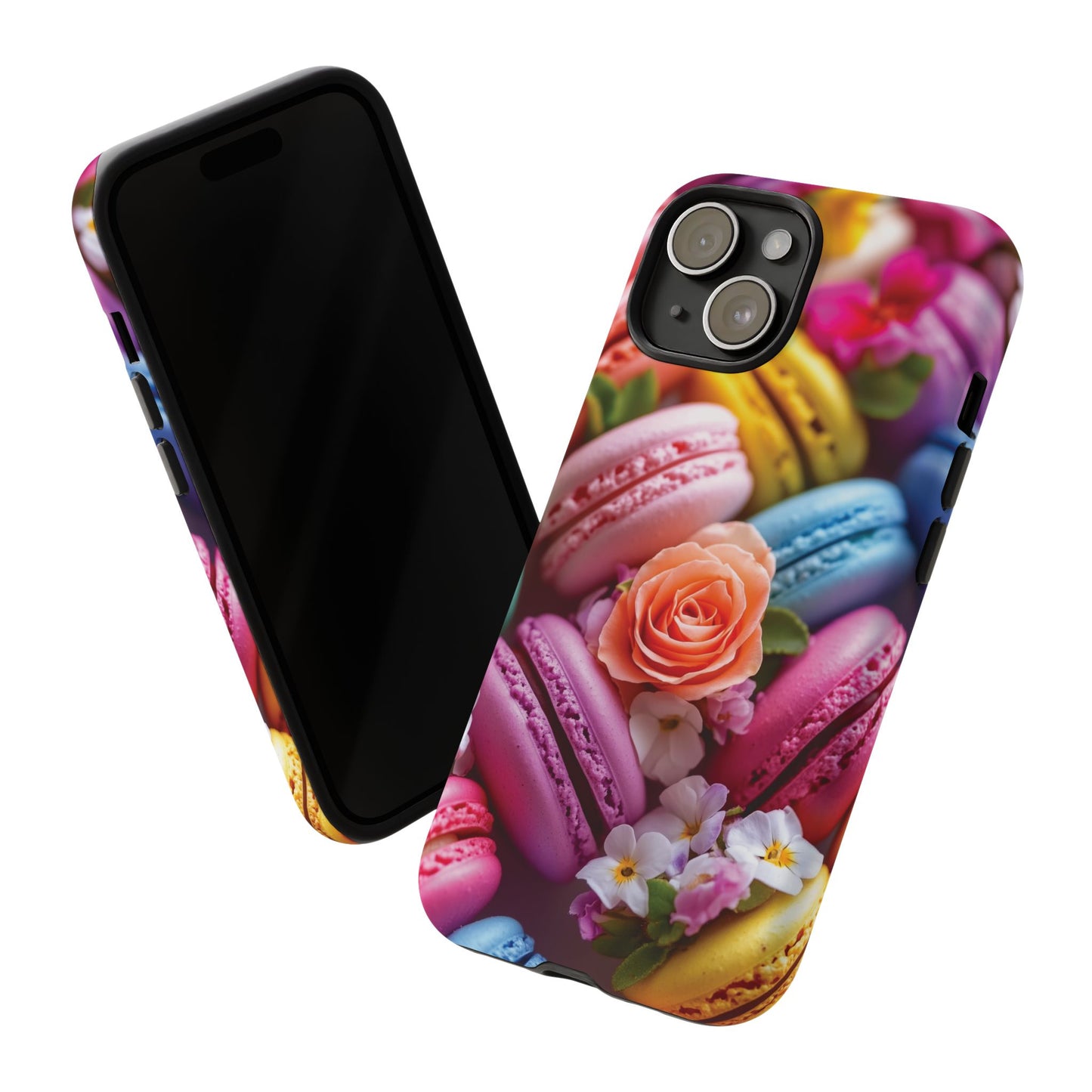 Macaron Flowers Phone Case, Colorful iPhone 16 Pro Max MagSafe Tough Case, Samsung Galaxy, Pixel, Gift for Cake Lover, Baking, Cookies, Rose